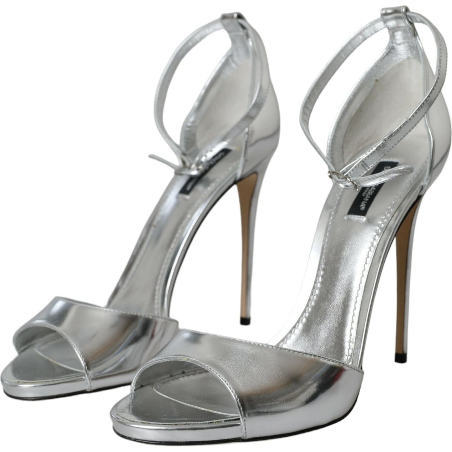 Dolce & Gabbana Silver KEIRA Leather Heels Sandals Shoes Dolce & Gabbana Dark Gray