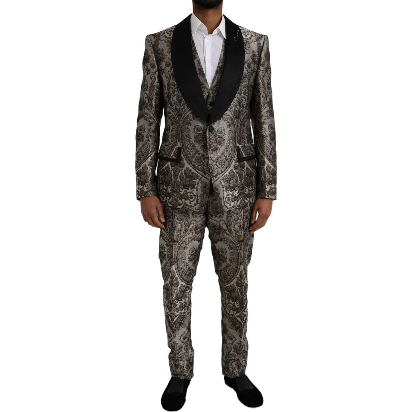 Dolce & Gabbana Brown Floral Jacquard Formal 3 Piece Suit Dolce & Gabbana Dark Slate Gray