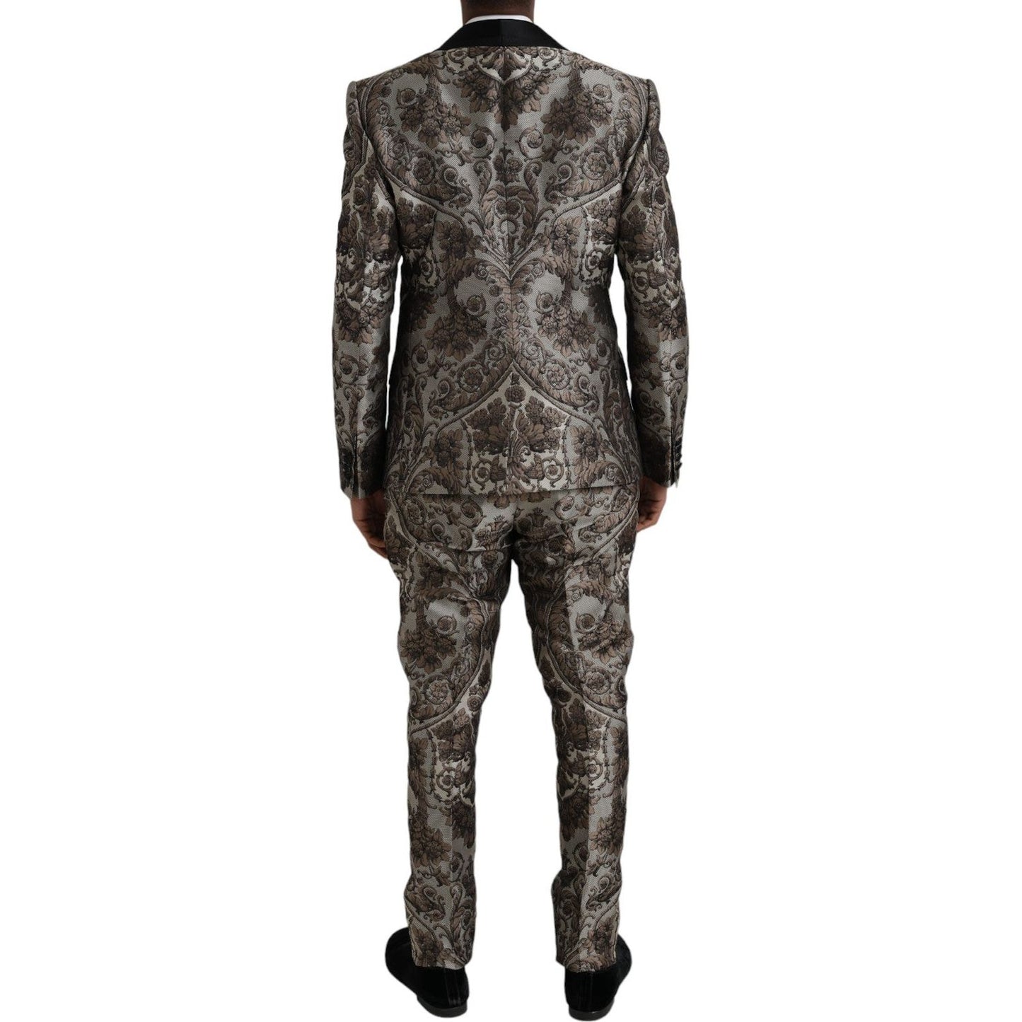 Dolce & Gabbana Brown Floral Jacquard Formal 3 Piece Suit Dolce & Gabbana Dark Slate Gray