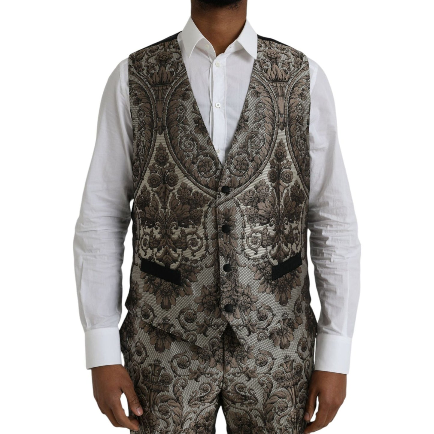 Dolce & Gabbana Brown Floral Jacquard Formal 3 Piece Suit Dolce & Gabbana Dark Slate Gray