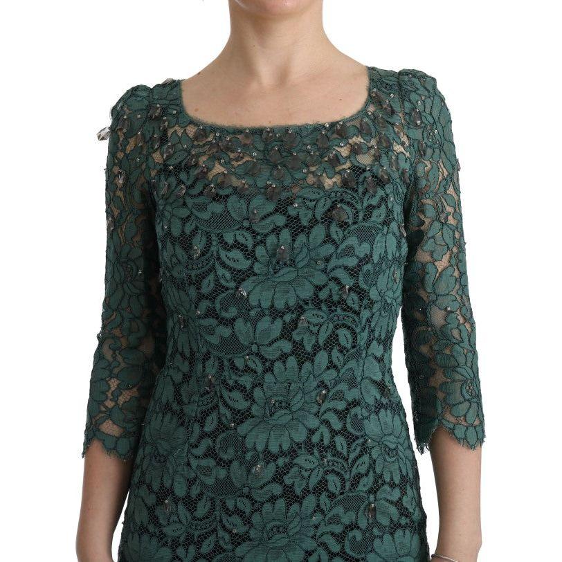 Dolce & Gabbana Elegant Green Crystal Embellished Sheath Dress Dolce & Gabbana Dark Slate Gray