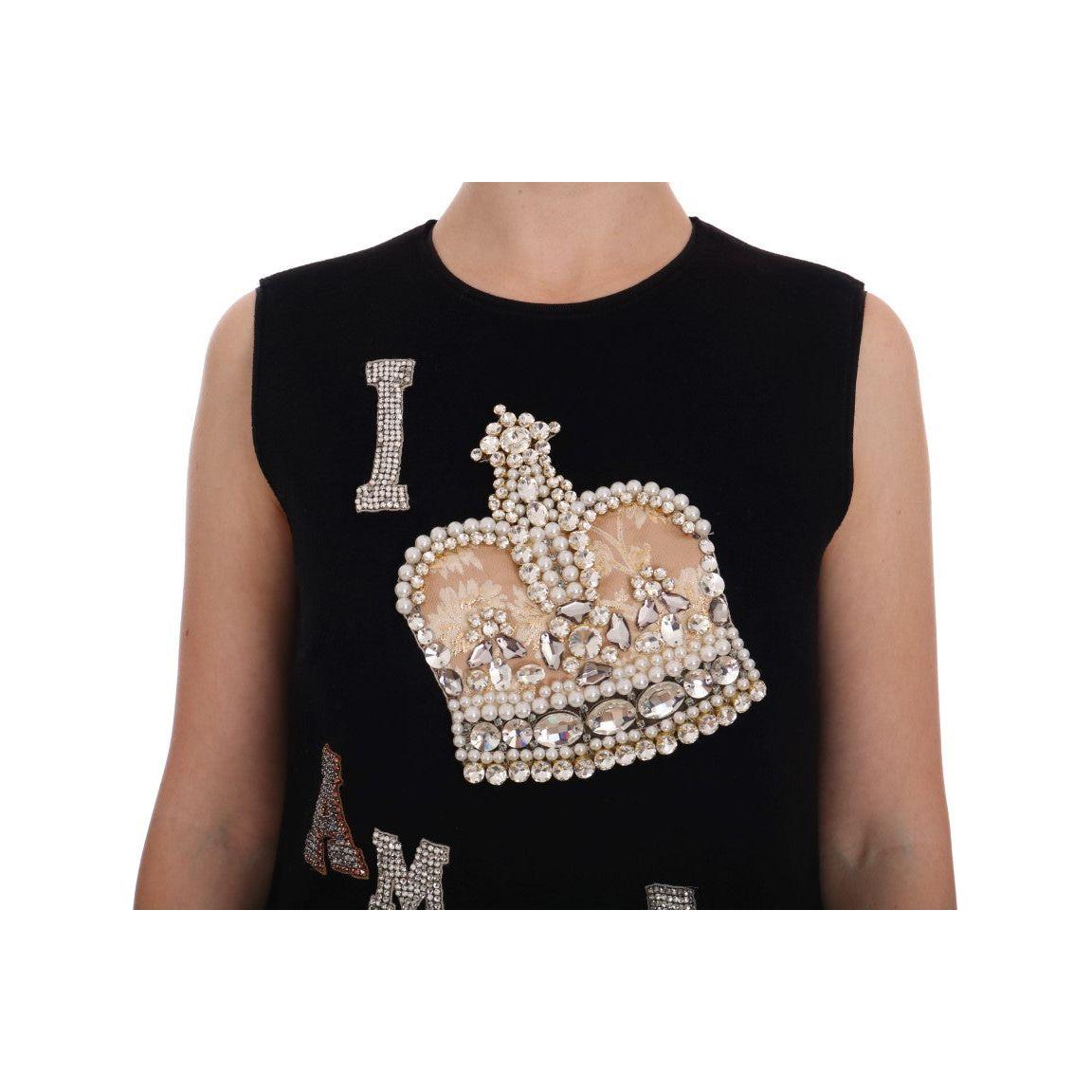 Dolce & Gabbana Black Wool Crystal Princess Dress Dolce & Gabbana Rosy Brown