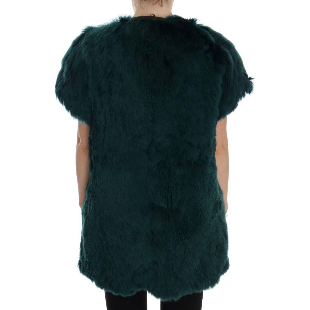 Dolce & Gabbana Exquisite Green Alpaca Fur Long Vest Dolce & Gabbana Black