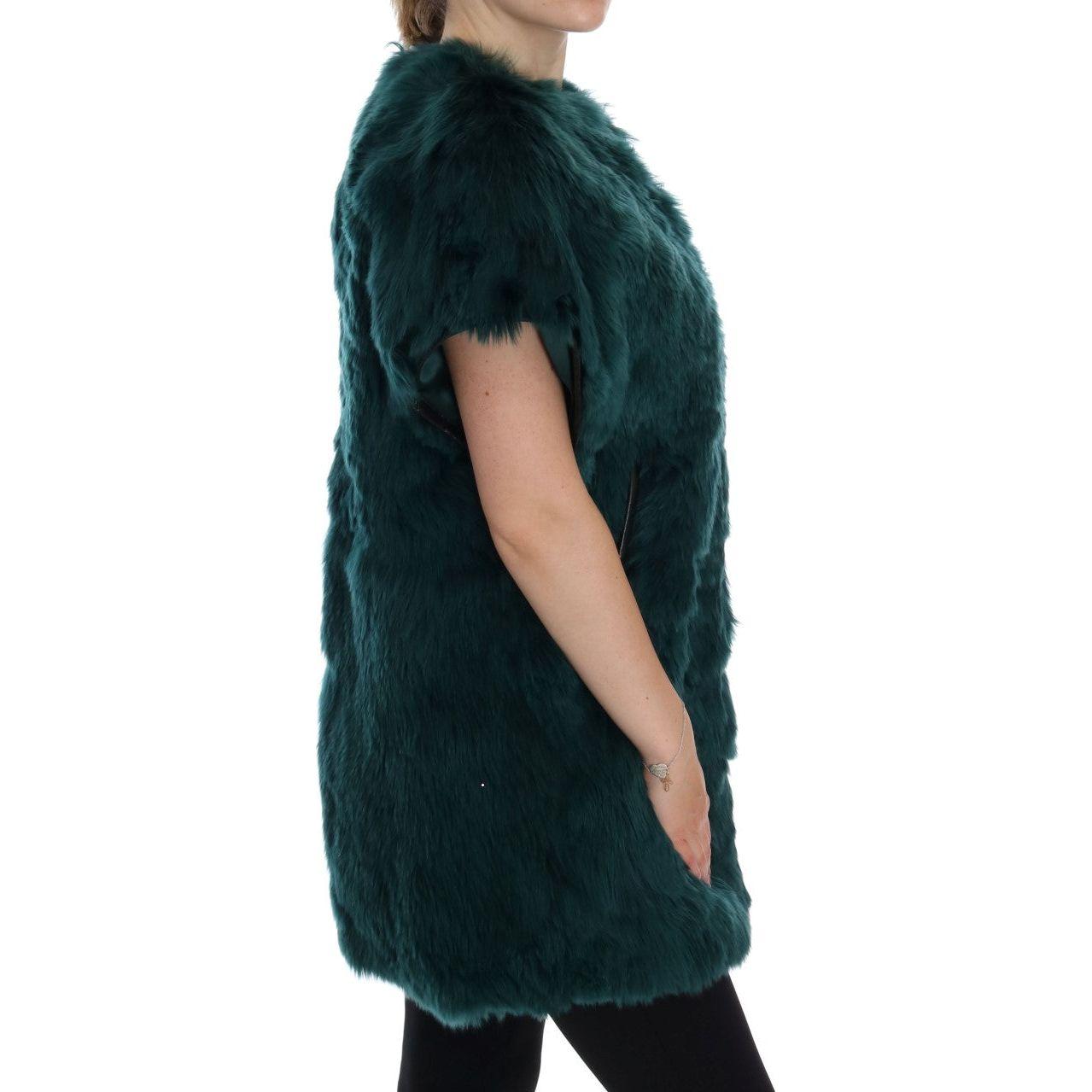 Dolce & Gabbana Exquisite Green Alpaca Fur Long Vest Dolce & Gabbana Black