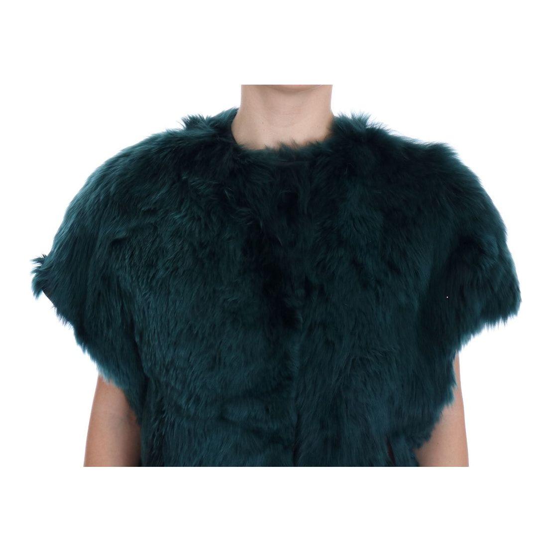 Dolce & Gabbana Exquisite Green Alpaca Fur Long Vest Dolce & Gabbana Black