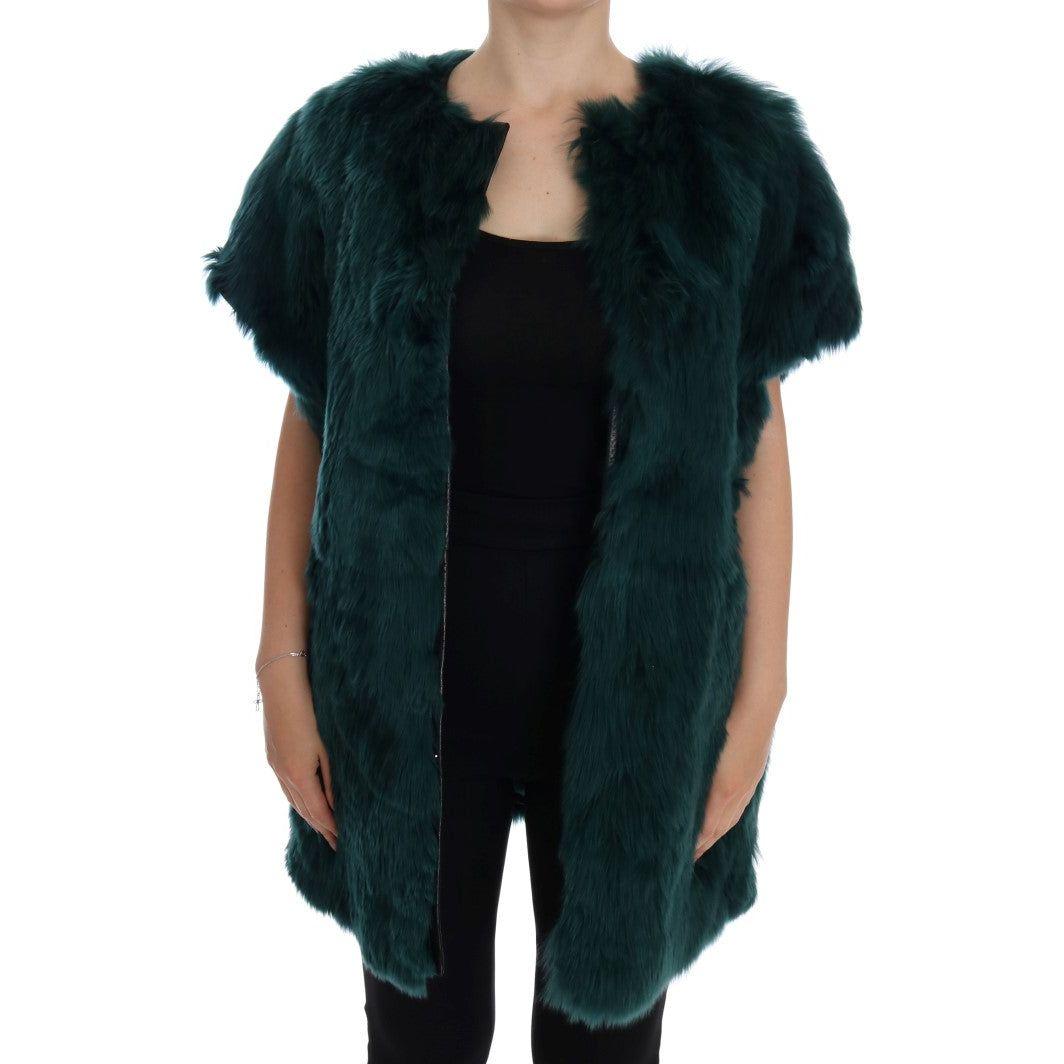 Dolce & Gabbana Exquisite Green Alpaca Fur Long Vest Dolce & Gabbana Black