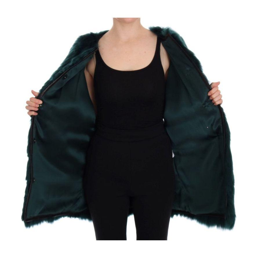 Dolce & Gabbana Exquisite Green Alpaca Fur Long Vest Dolce & Gabbana Black