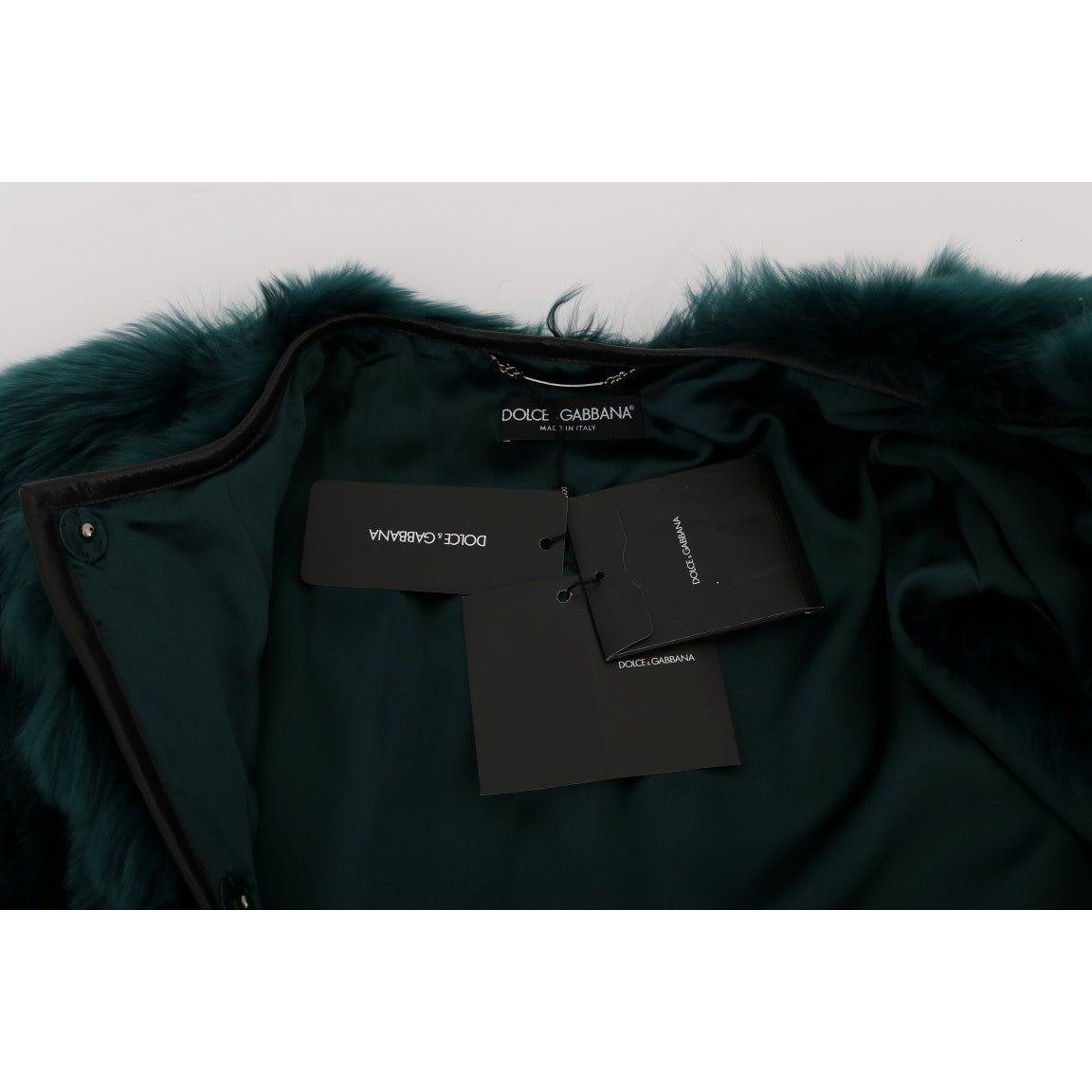 Dolce & Gabbana Exquisite Green Alpaca Fur Long Vest Dolce & Gabbana Light Gray