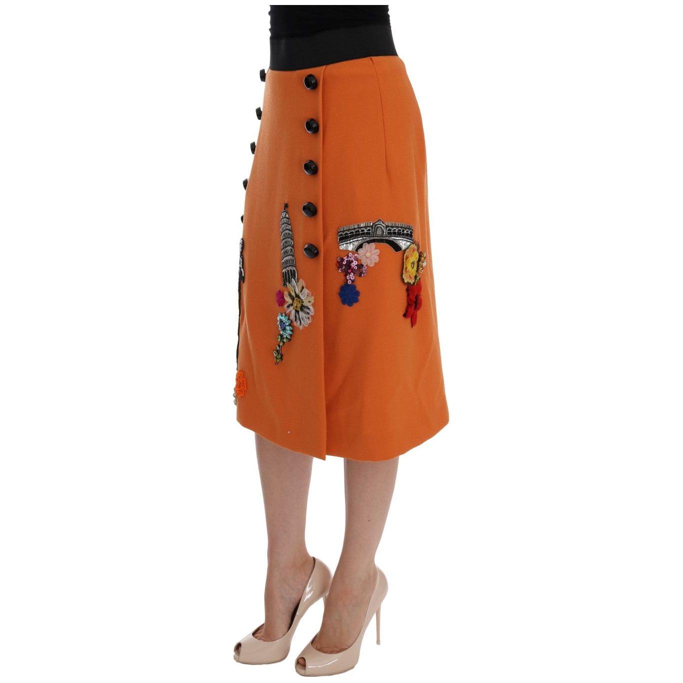 Dolce & Gabbana Embellished Wool Skirt in Vivid Orange Dolce & Gabbana Sienna