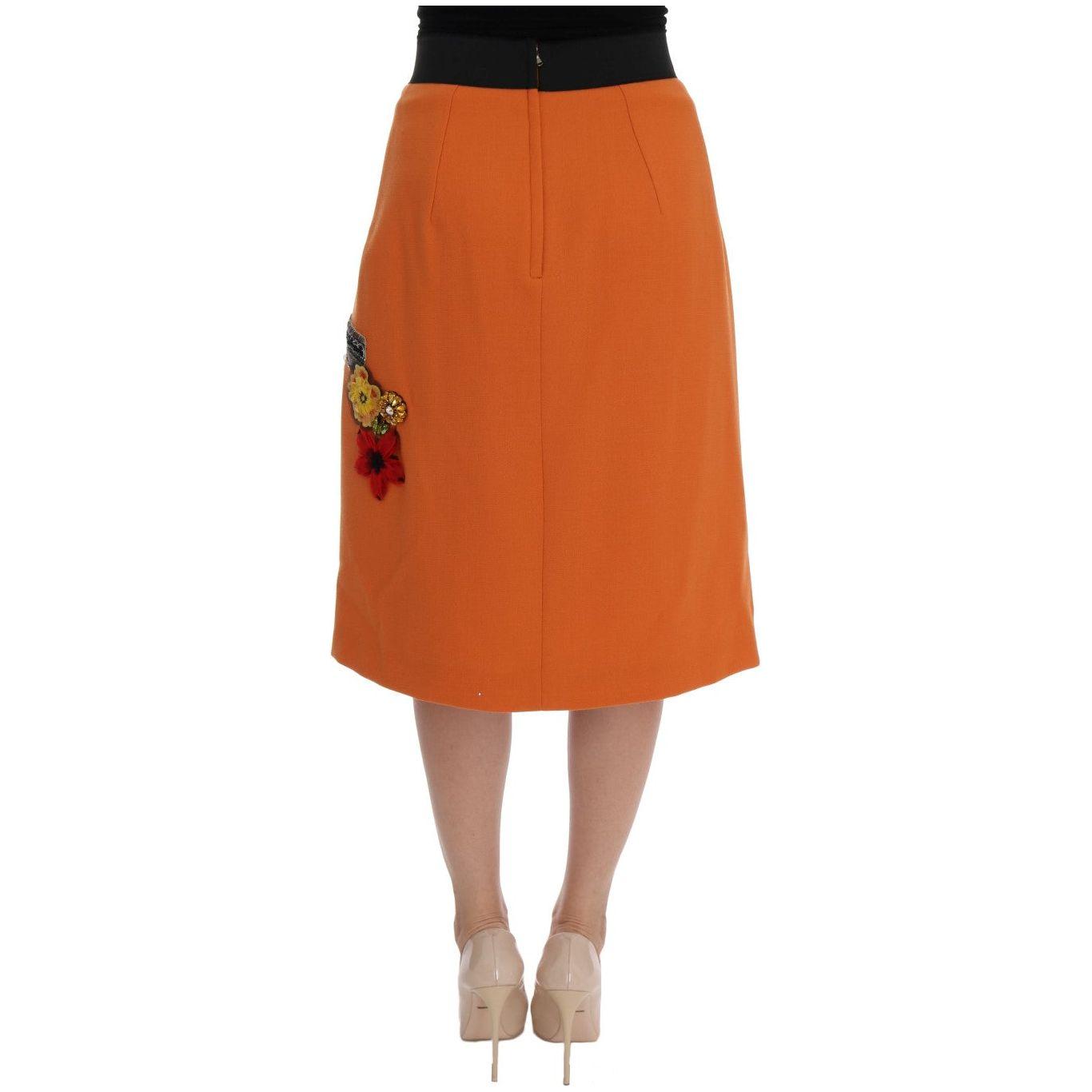 Dolce & Gabbana Embellished Wool Skirt in Vivid Orange Dolce & Gabbana Chocolate