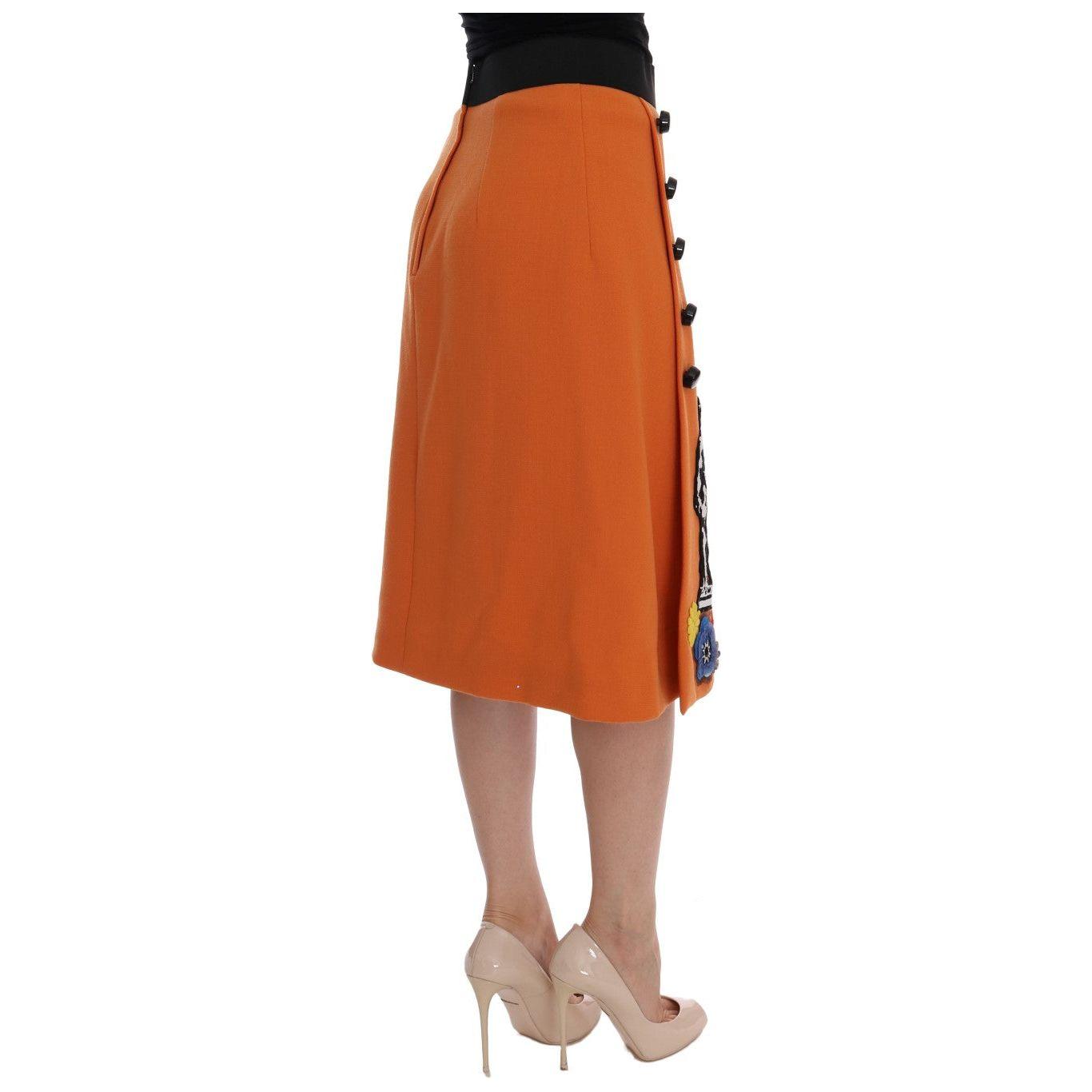 Dolce & Gabbana Embellished Wool Skirt in Vivid Orange Dolce & Gabbana Sienna