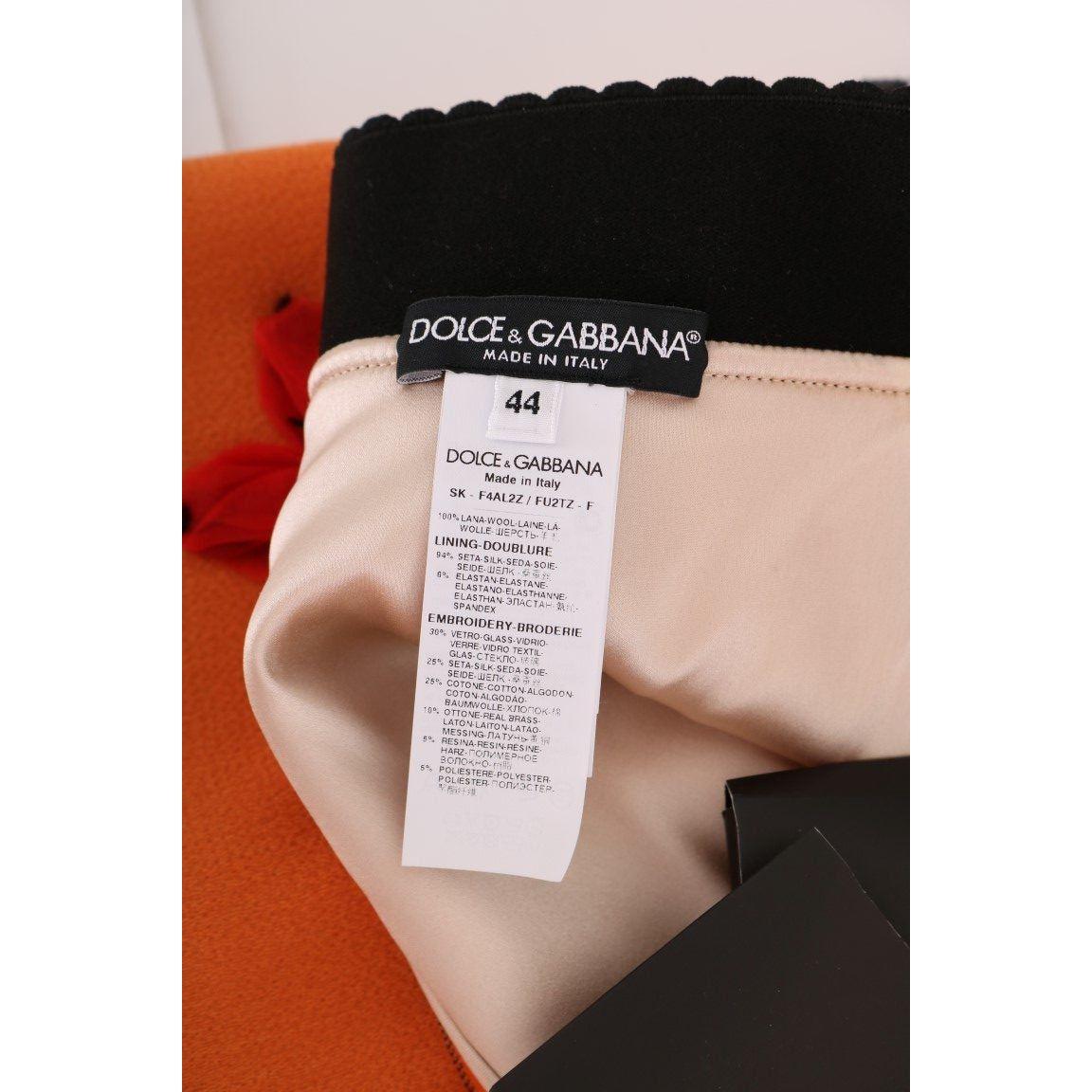 Dolce & Gabbana Embellished Wool Skirt in Vivid Orange Dolce & Gabbana Gray