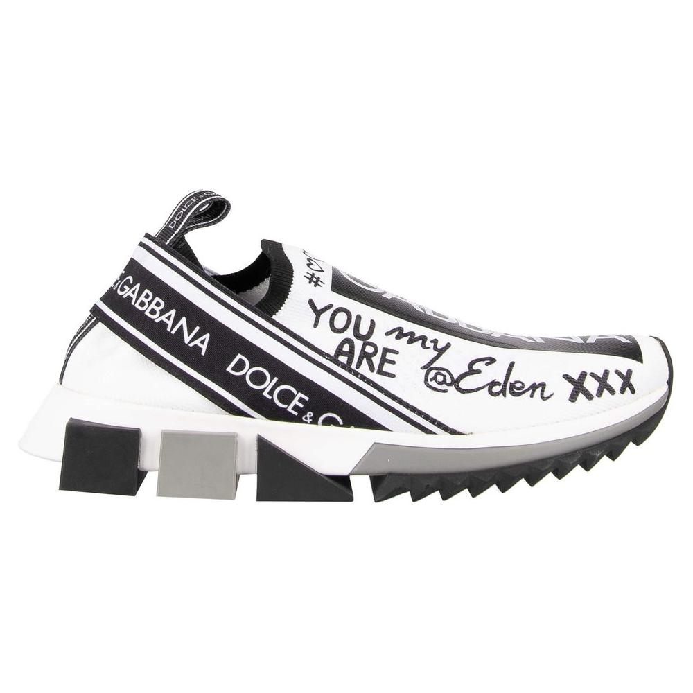Dolce & Gabbana Elegant Monochrome Printed Stretch Sneakers Dolce & Gabbana Dark Slate Gray