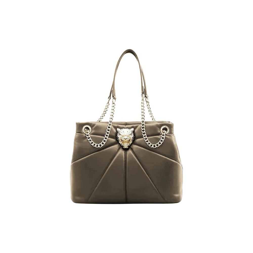 Plein Sport Elegant Faux Leather Gold-Chain Tote Plein Sport Dark Olive Green