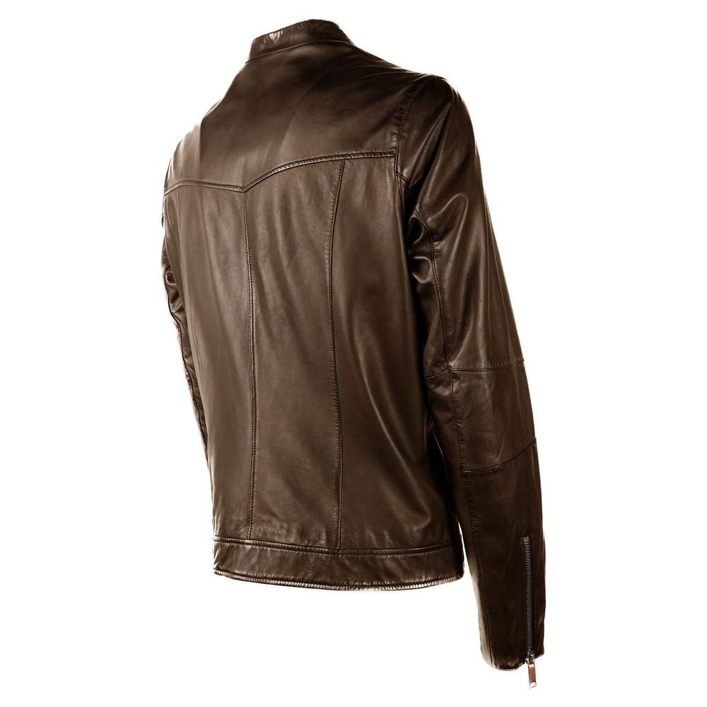 Emilio Romanelli Brown Leather Jacket Emilio Romanelli Dark Slate Gray