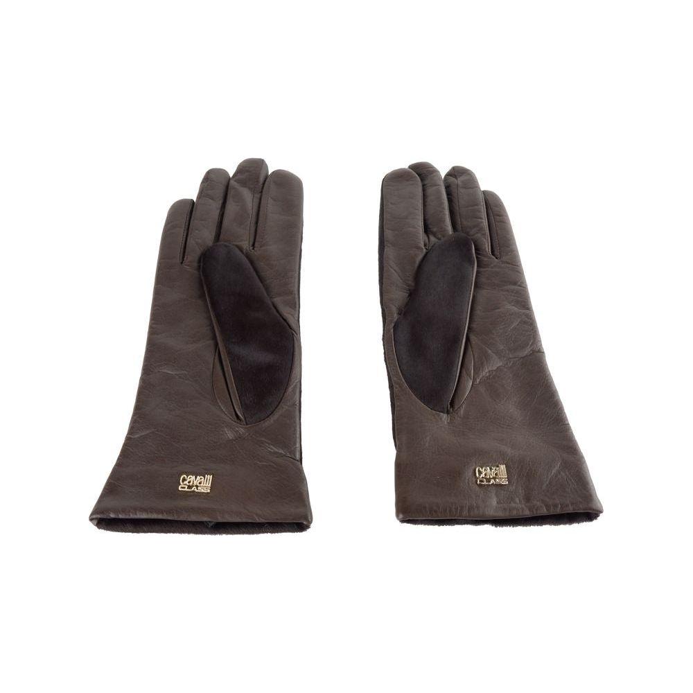 Cavalli Class Brown Cowhide Women Glove Cavalli Class Dark Slate Gray