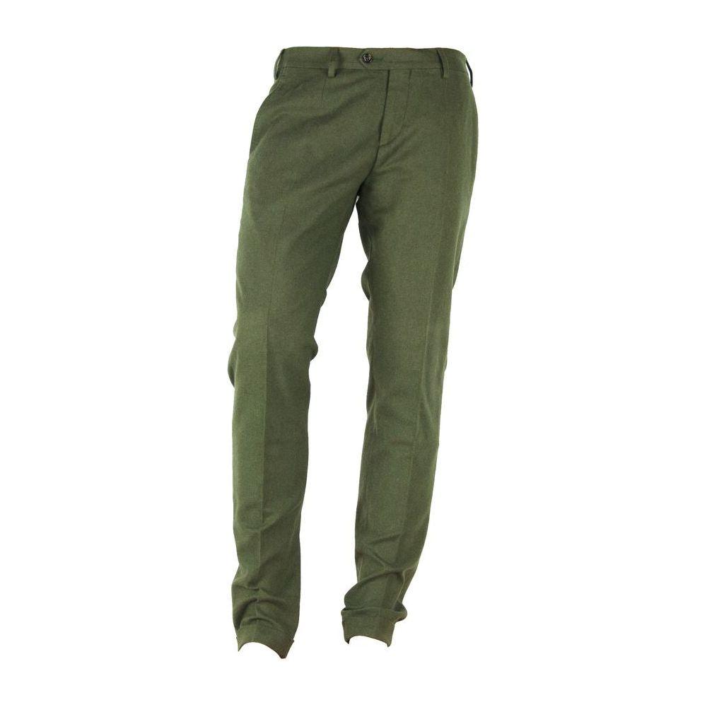 Made in Italy Elegant Winter Cotton Pants Made in Italy Dark Olive Green