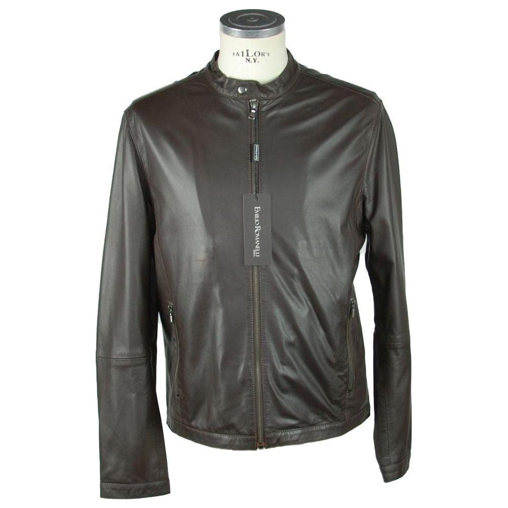 Emilio Romanelli Elegant Leather Jacket Emilio Romanelli Dark Slate Gray