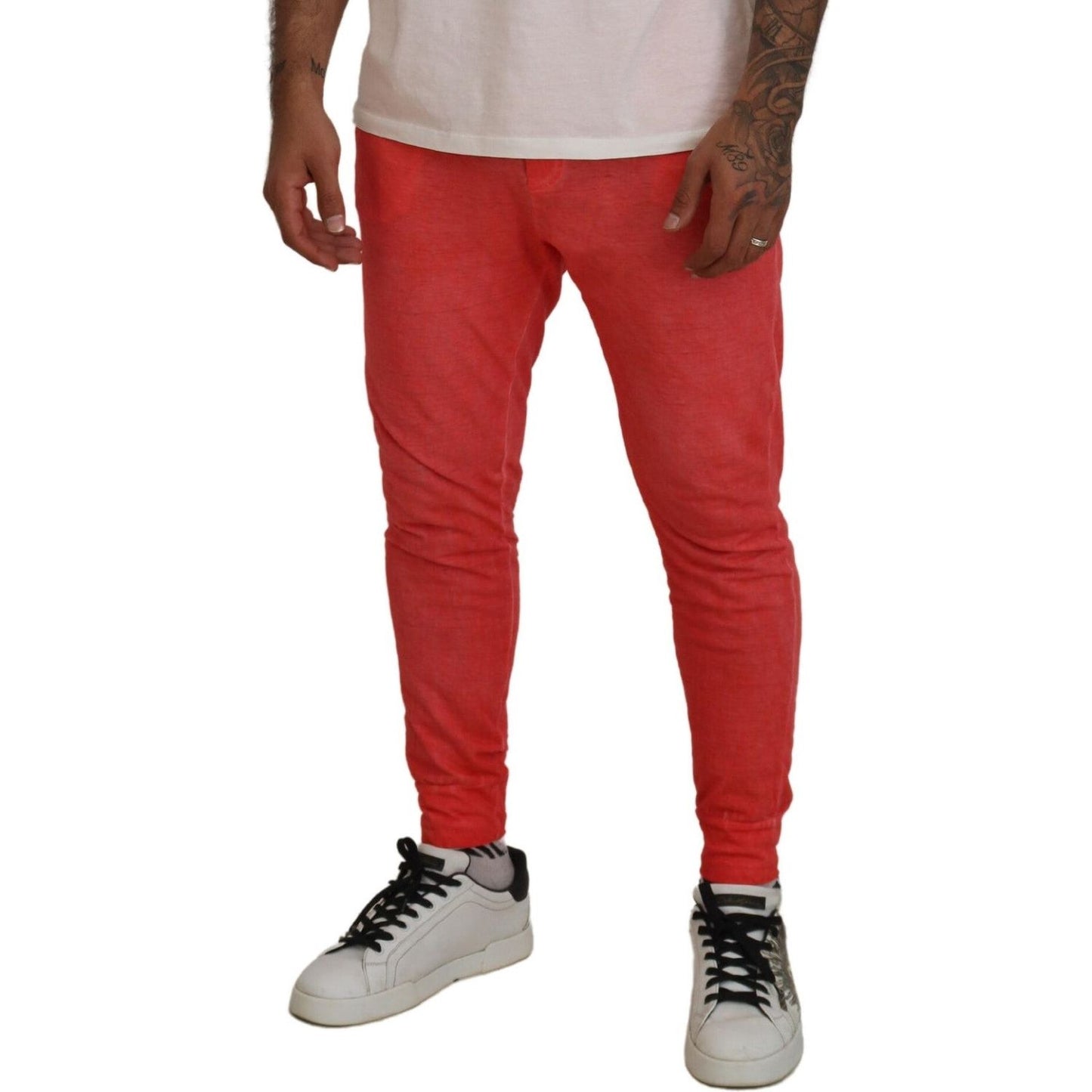Dsquared² Orange Cotton Elastic Waist Logo Men Pants Dsquared² Brown
