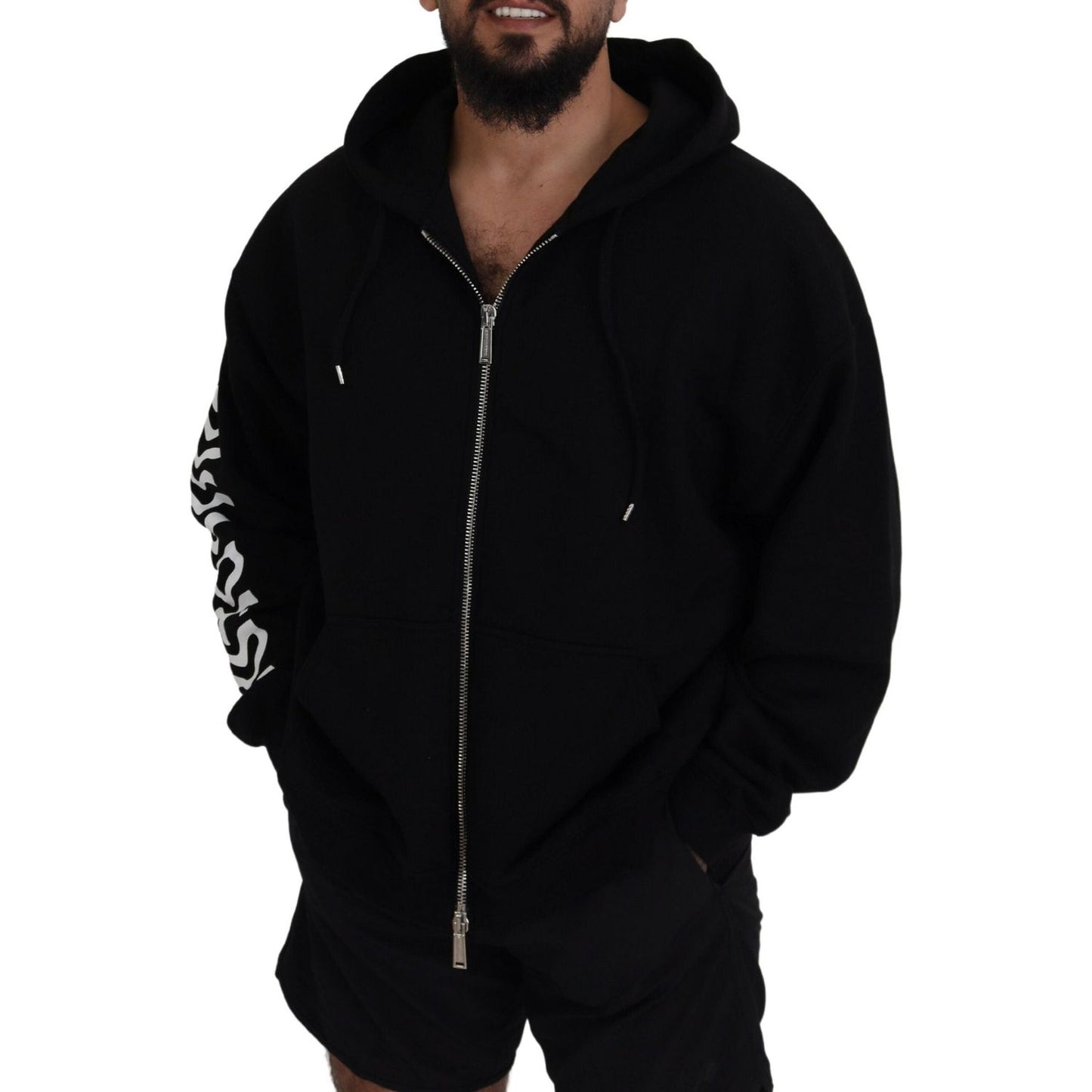 Dsquared² Black Hooded Full Zip Printed Sleeves Sweater TSH83477-48
