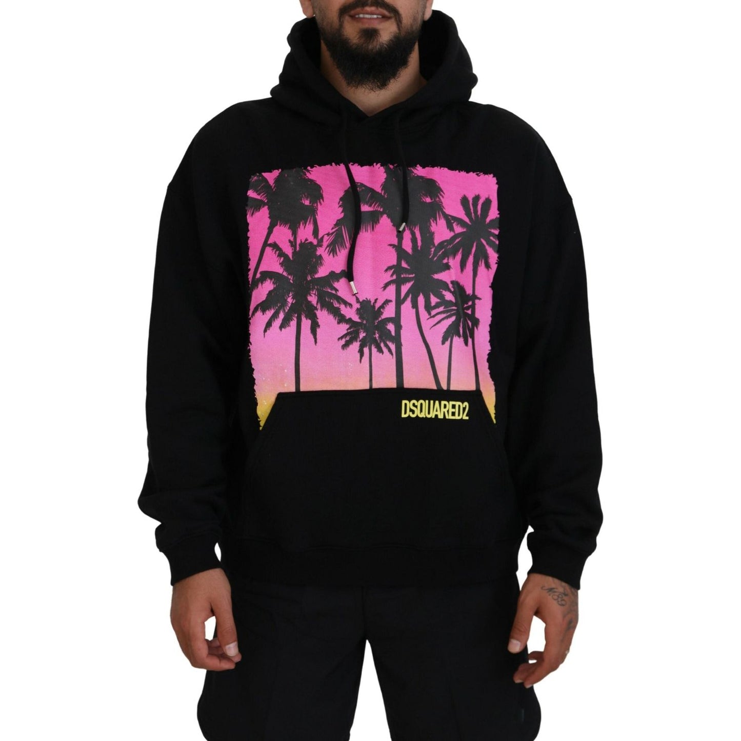 Dsquared² Black Cotton Hooded Printed Men Pullover Sweater TSH83482-48