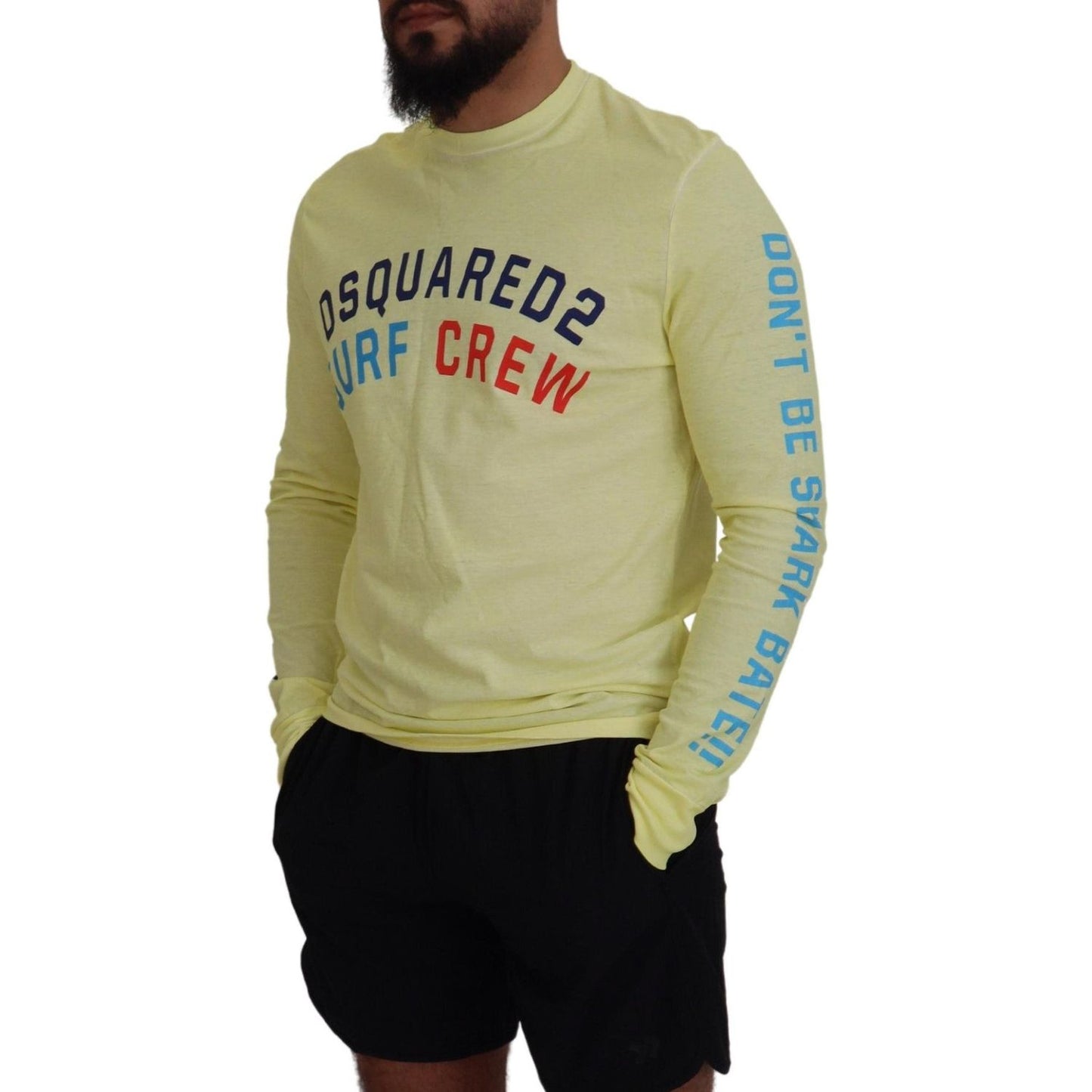 Dsquared² Yellow Colorful Print Long Sleeves Top T-shirt Dsquared² Dark Khaki
