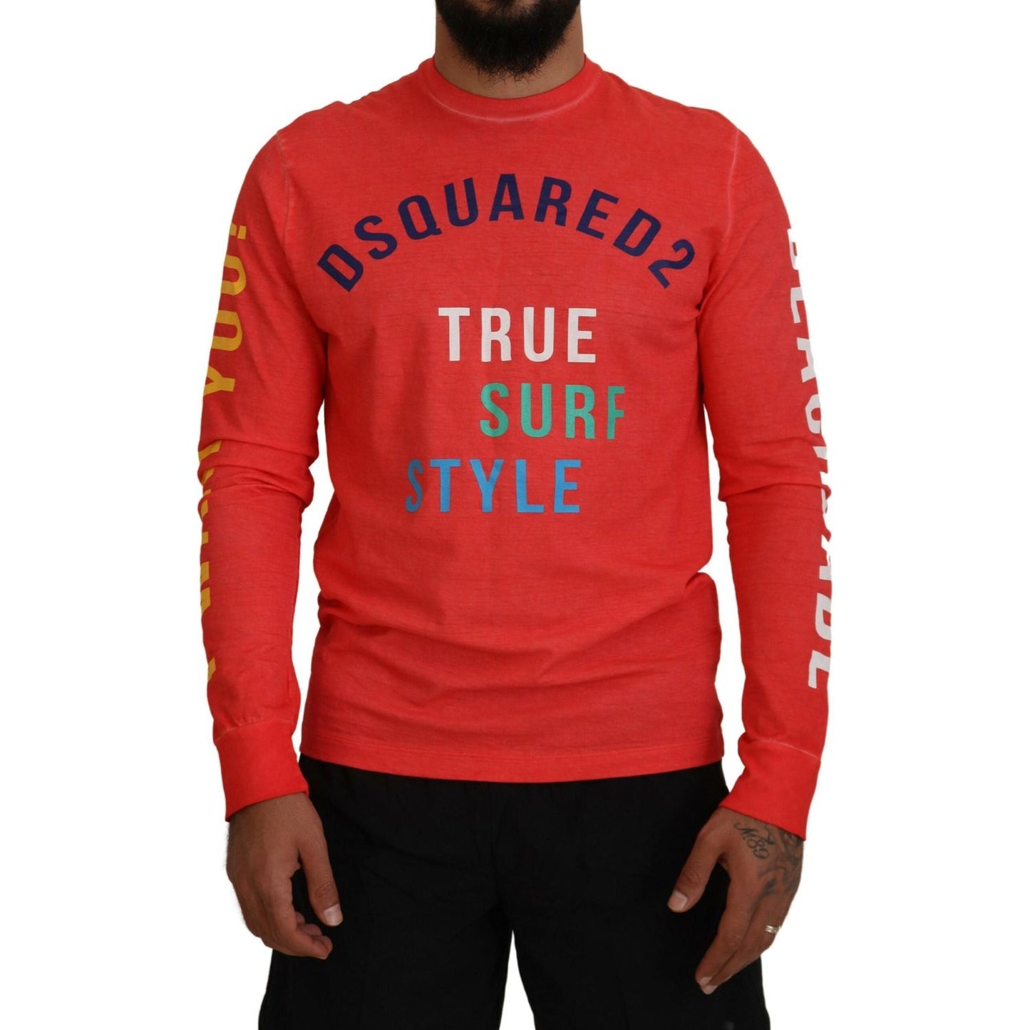 Dsquared² Orange Colorful Print Long Sleeves Top T-shirt Dsquared² Firebrick