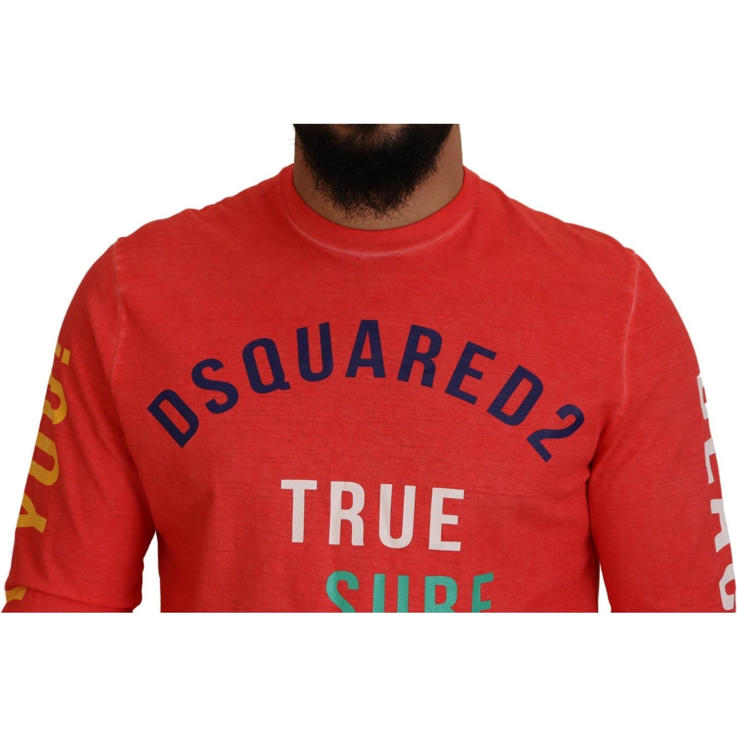 Dsquared² Orange Colorful Print Long Sleeves Top T-shirt Dsquared² Firebrick