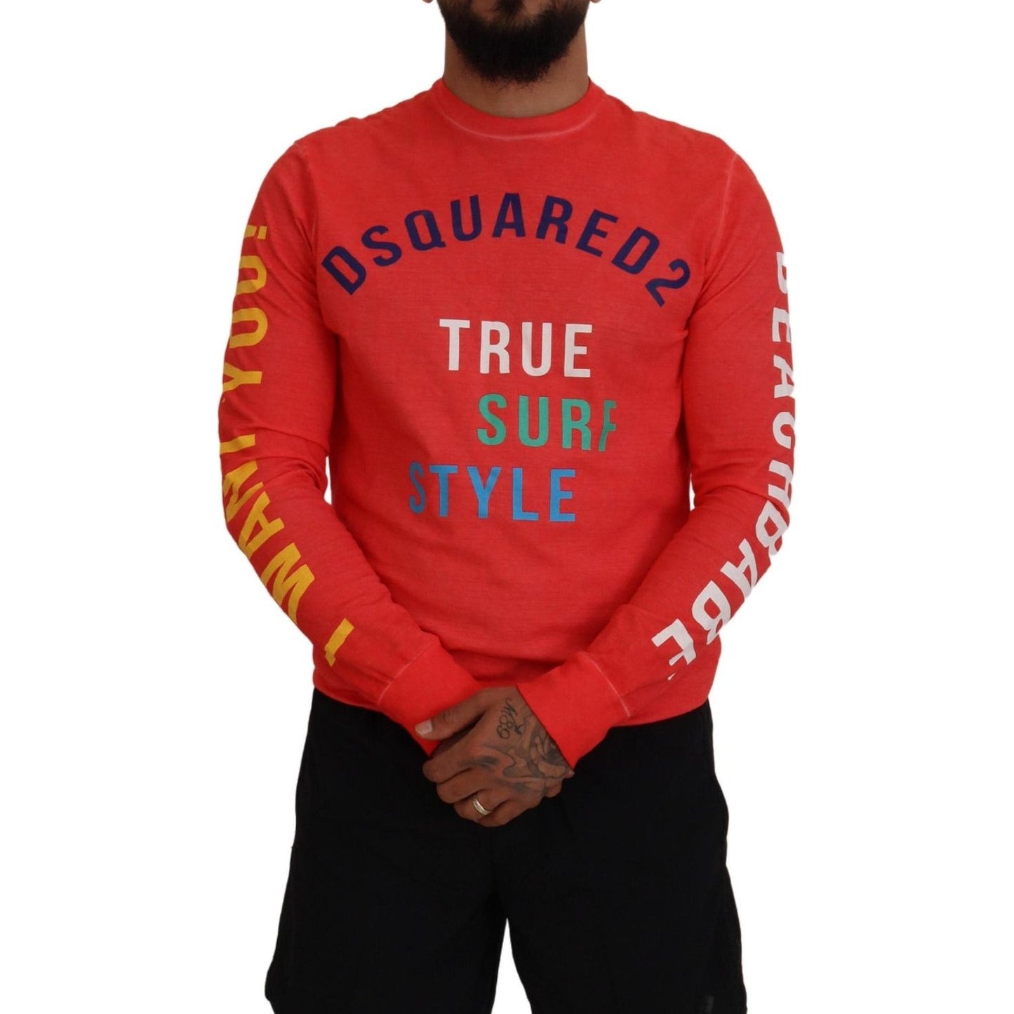Dsquared² Orange Colorful Print Long Sleeves Top T-shirt Dsquared² Black