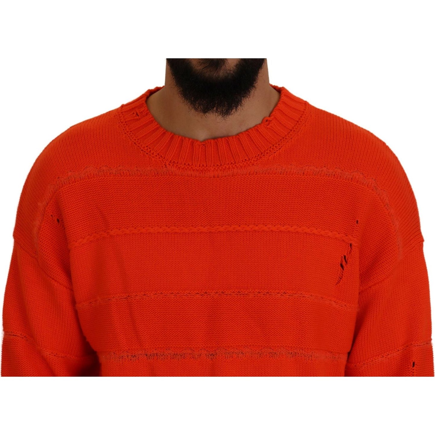 Dsquared² Orange Cotton Long Sleeves Men Pullover Sweater Dsquared² Firebrick