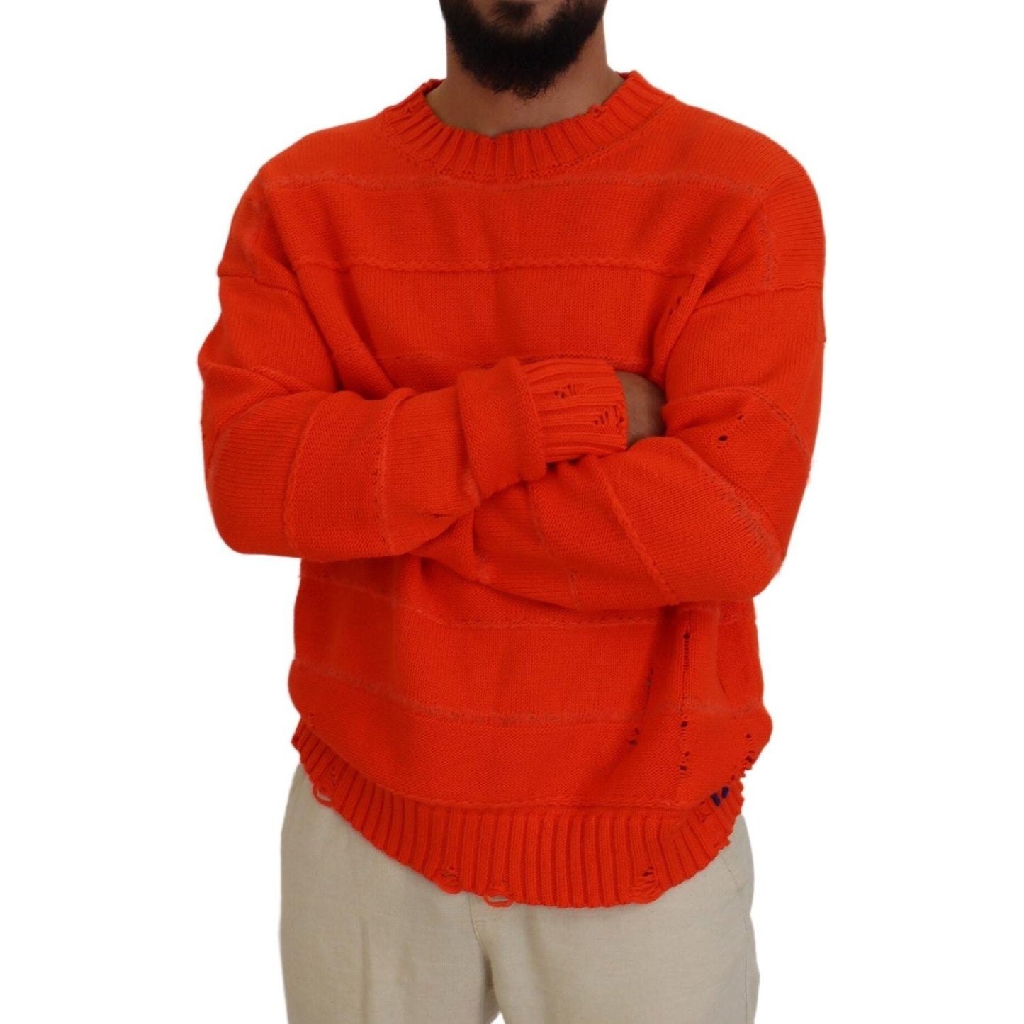 Dsquared² Orange Cotton Long Sleeves Men Pullover Sweater Dsquared² Firebrick