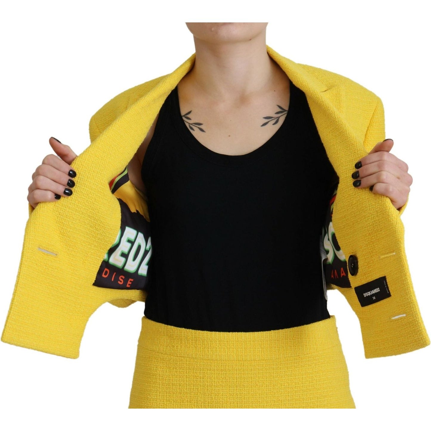 Dsquared² Yellow Double Breasted Mini Suit Blazer Skirt Set Dsquared² Black