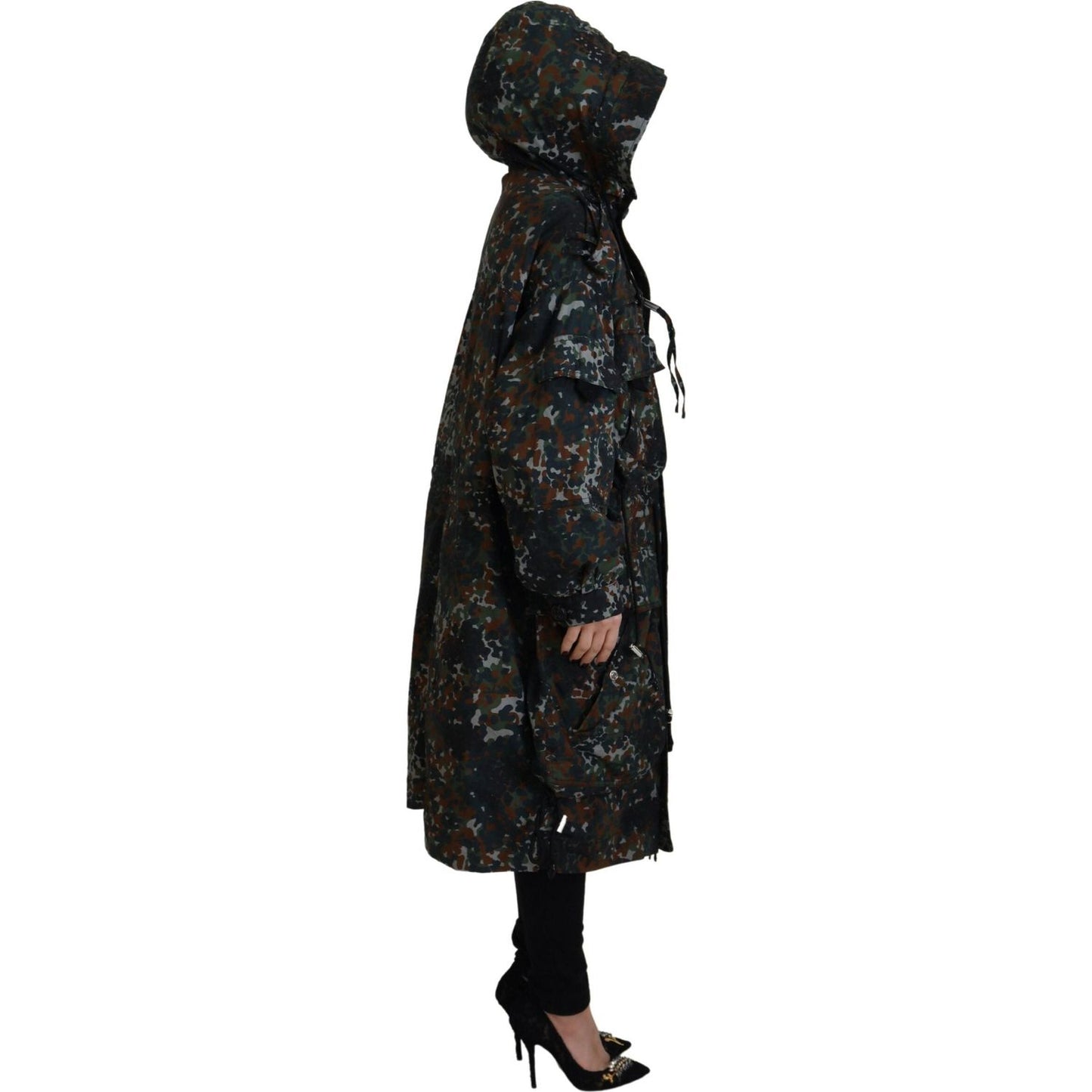 Dsquared² Green Hooded Goth Camouflage Print Parka Coat Jacket Dsquared² Black