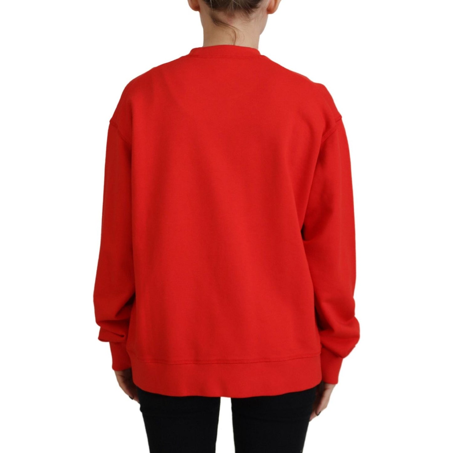 Dsquared² Red Cotton Printed Crew Neck Long Sleeve Sweater Dsquared² Firebrick