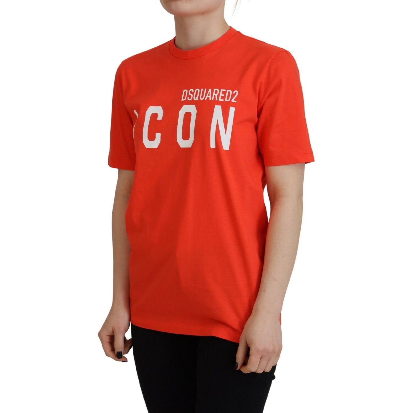 Dsquared² Orange Cotton Shiny Icon East Tee Crewneck T-shirt Dsquared² Firebrick