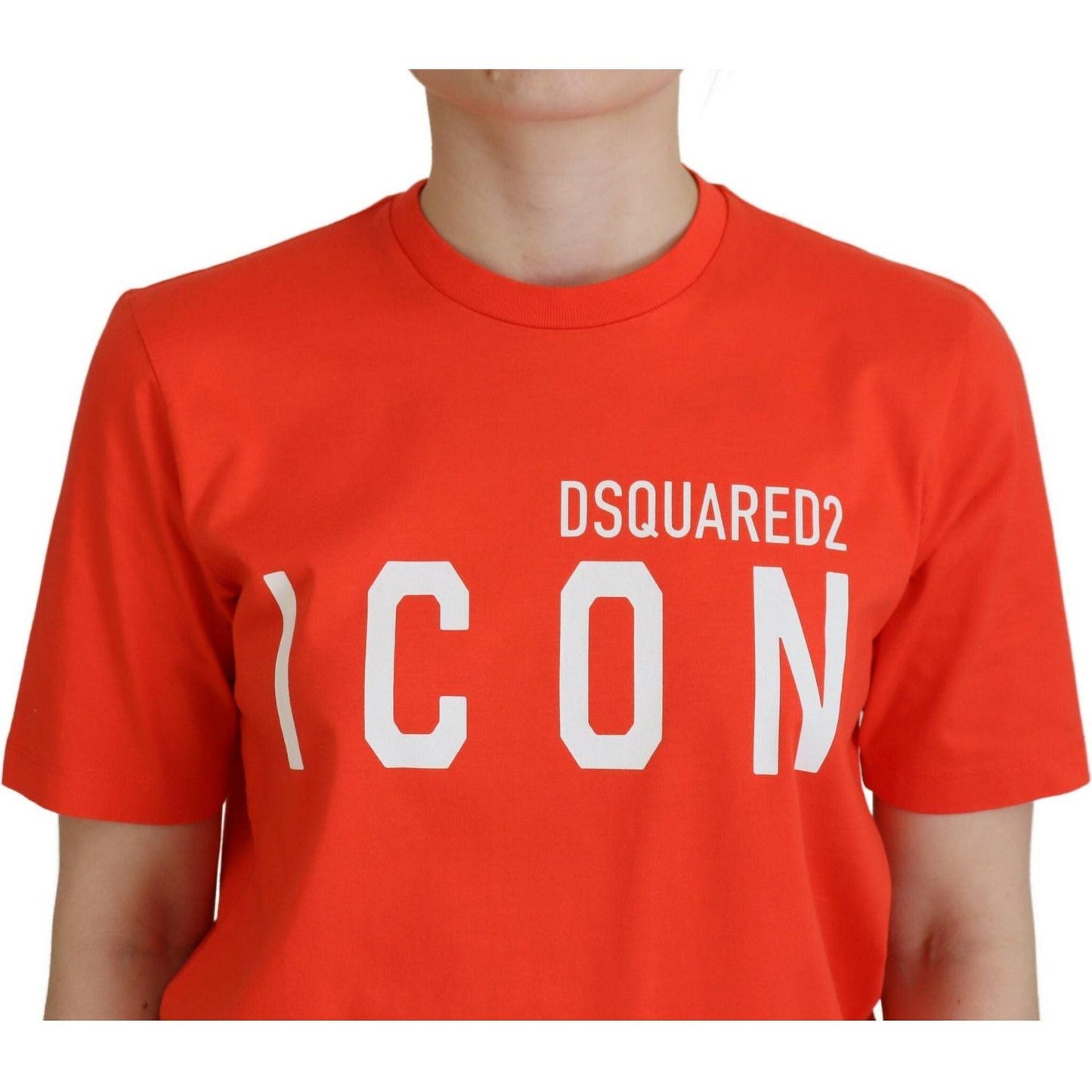 Dsquared² Orange Cotton Shiny Icon East Tee Crewneck T-shirt Dsquared² Firebrick
