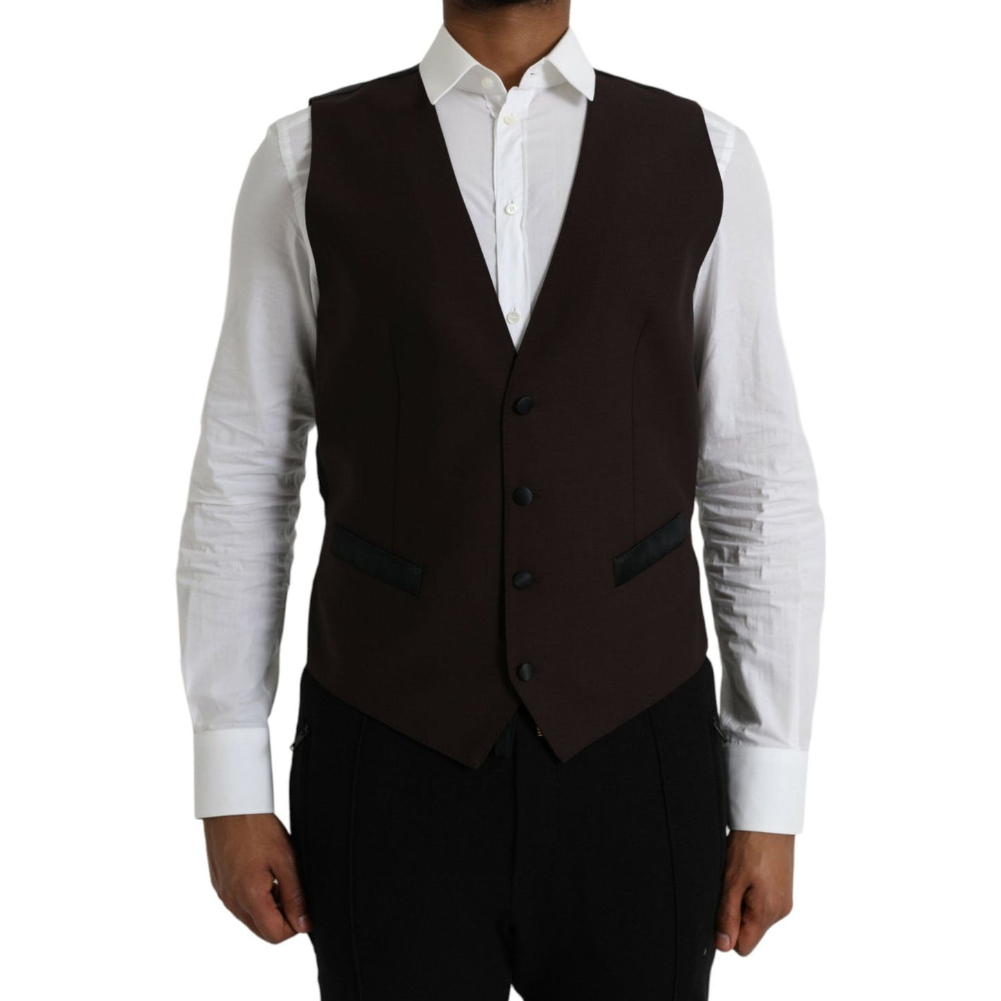 Dolce & Gabbana Brown Wool Waistcoat Dress Formal Vest Dolce & Gabbana Black