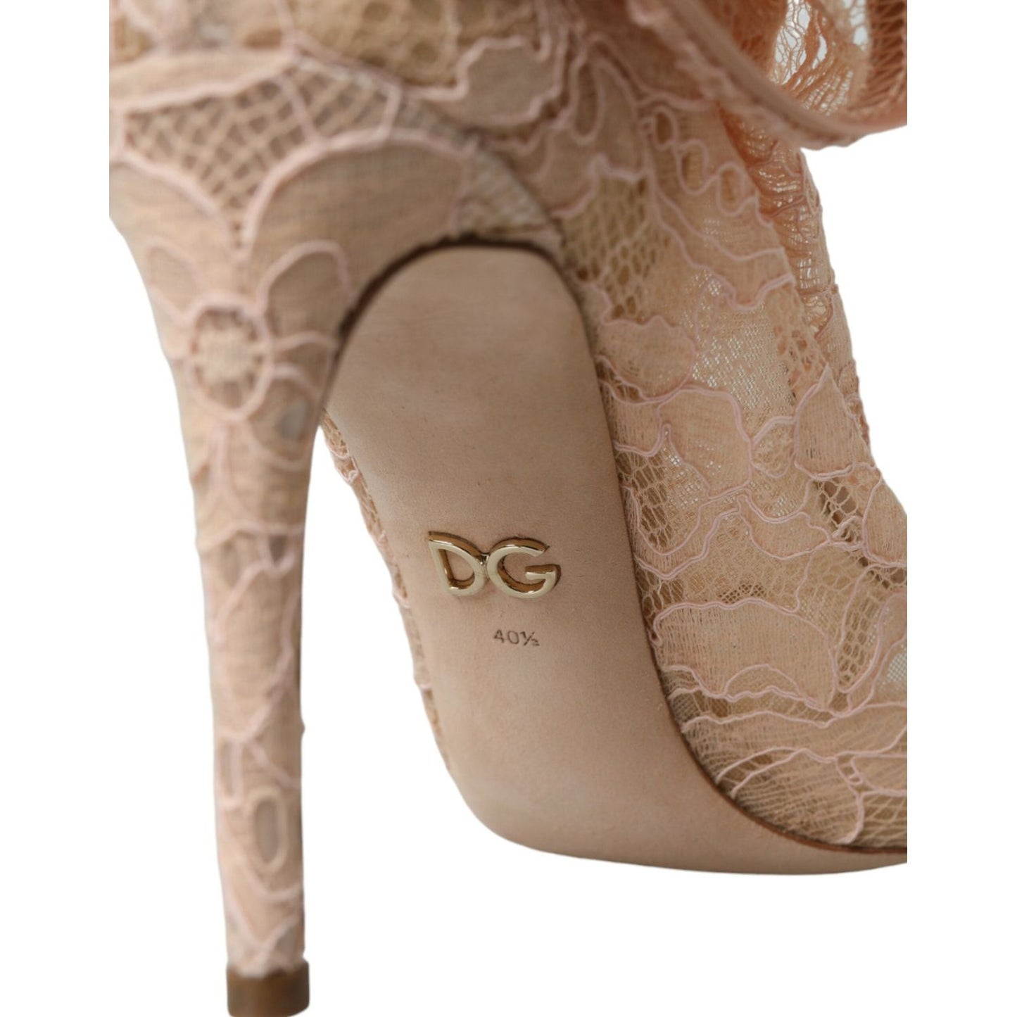 Dolce & Gabbana Beige Stretch Taormina Lace Boots Shoes Dolce & Gabbana Rosy Brown