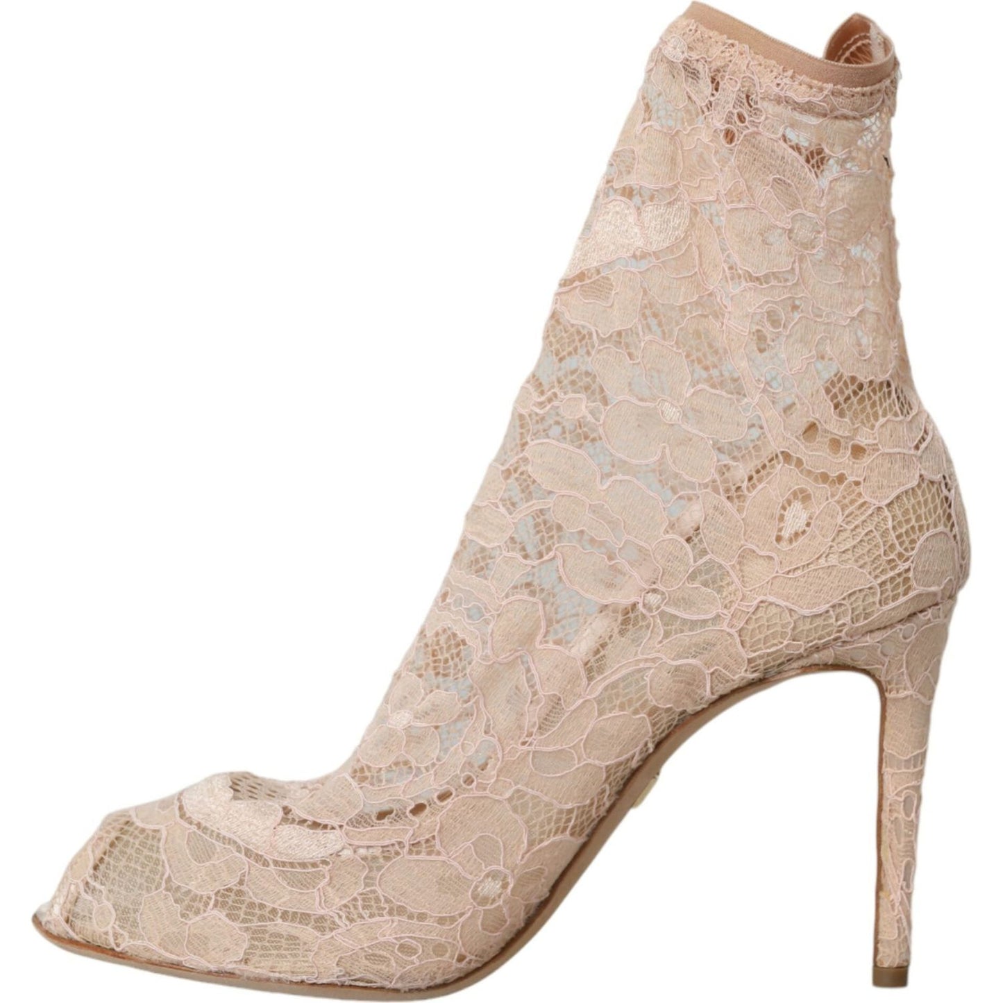 Dolce & Gabbana Beige Stretch Taormina Lace Boots Shoes Dolce & Gabbana Tan