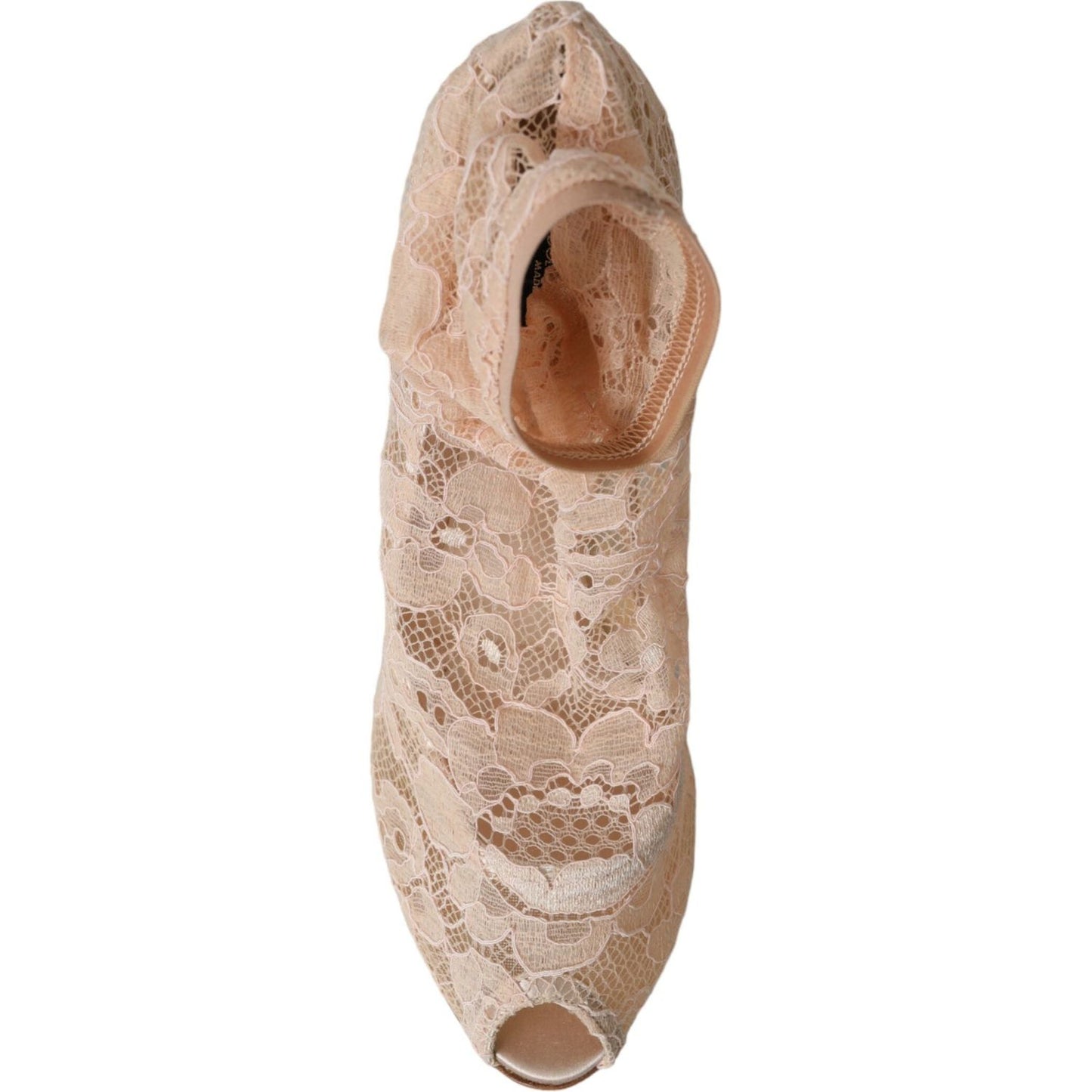 Dolce & Gabbana Beige Stretch Taormina Lace Boots Shoes Dolce & Gabbana Rosy Brown
