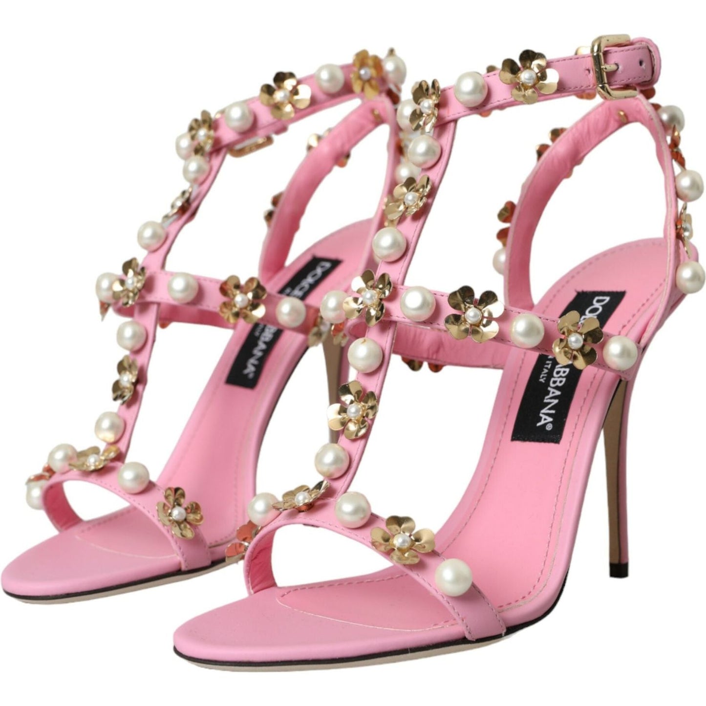 Dolce & Gabbana Pink Leather Embellished Heels Sandals Shoes Dolce & Gabbana Rosy Brown