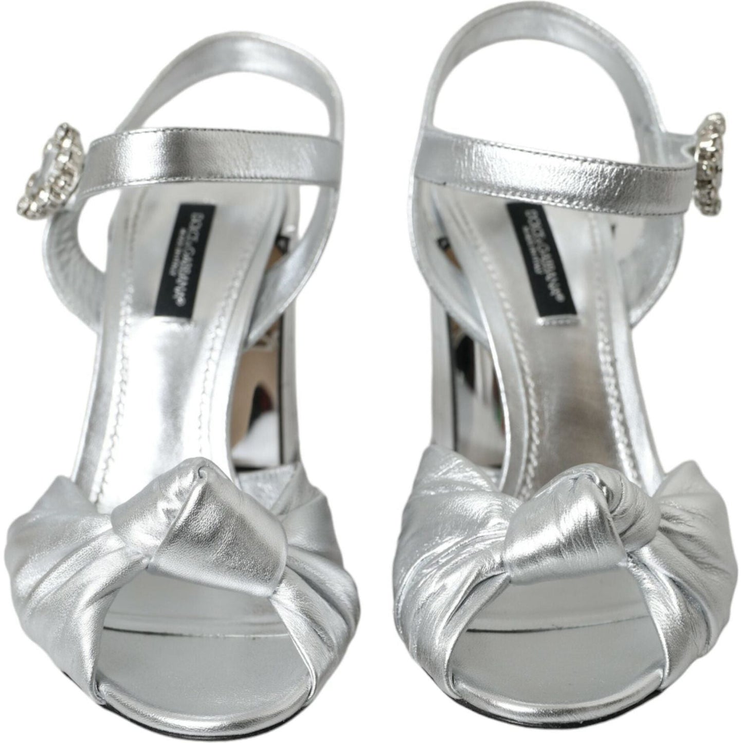 Dolce & Gabbana Silver Lambskin Leather Heels Sandals Shoes Dolce & Gabbana Gray