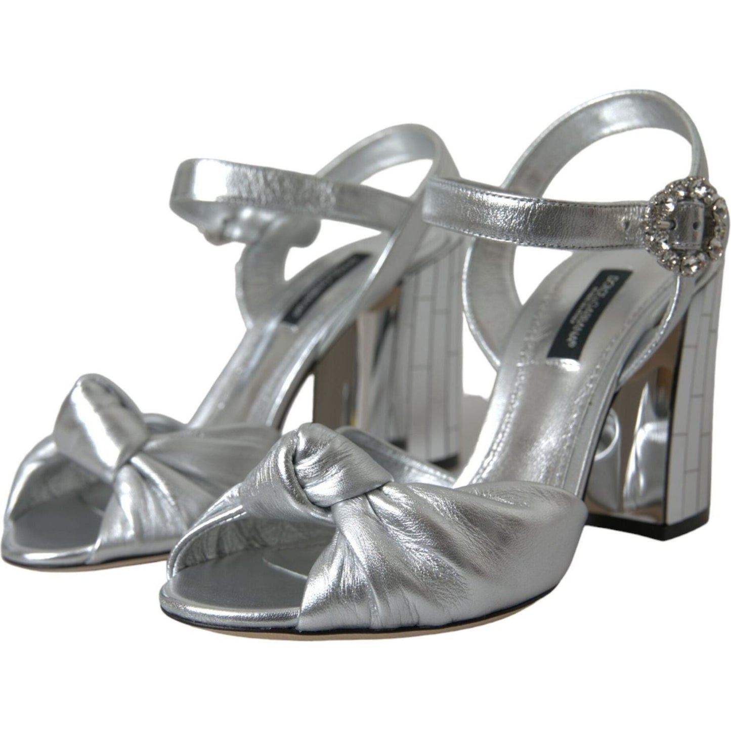Dolce & Gabbana Silver Lambskin Leather Heels Sandals Shoes Dolce & Gabbana Slate Gray
