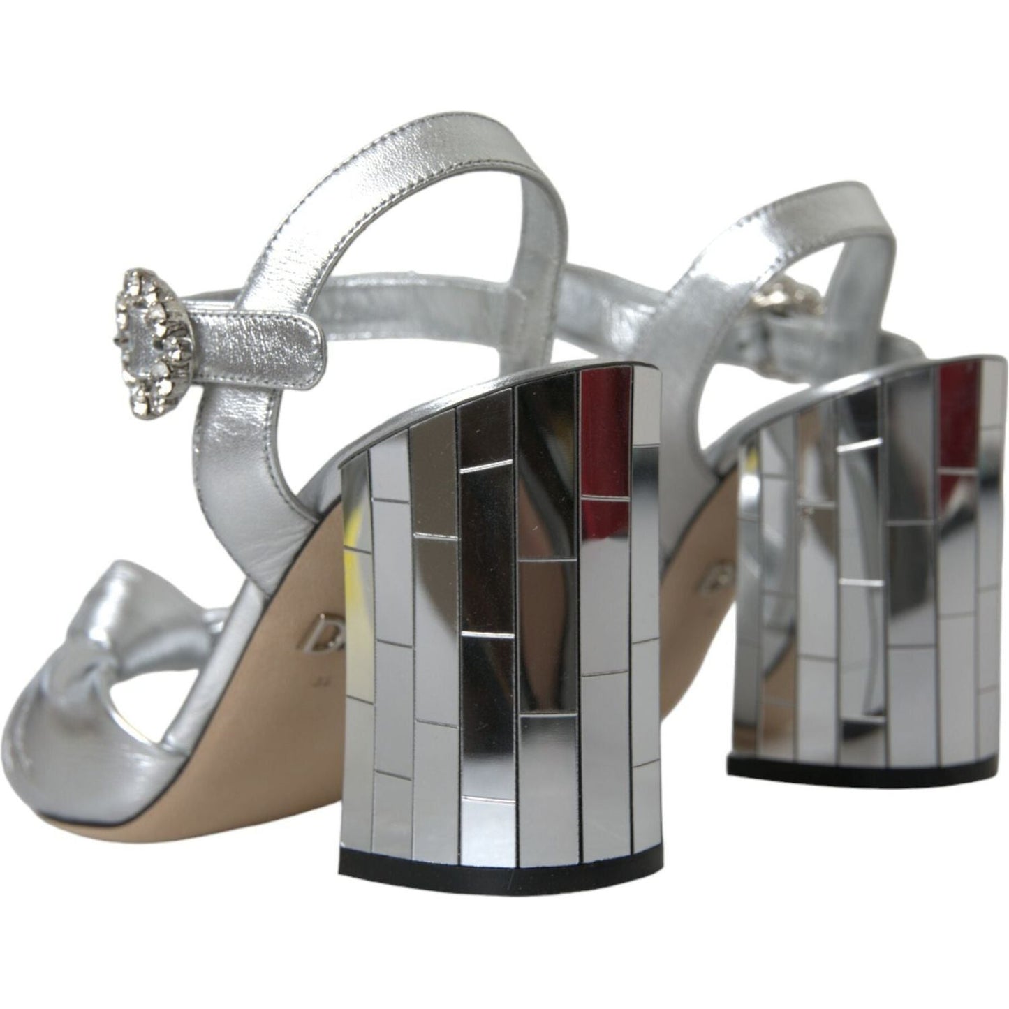 Dolce & Gabbana Silver Lambskin Leather Heels Sandals Shoes Dolce & Gabbana Light Slate Gray