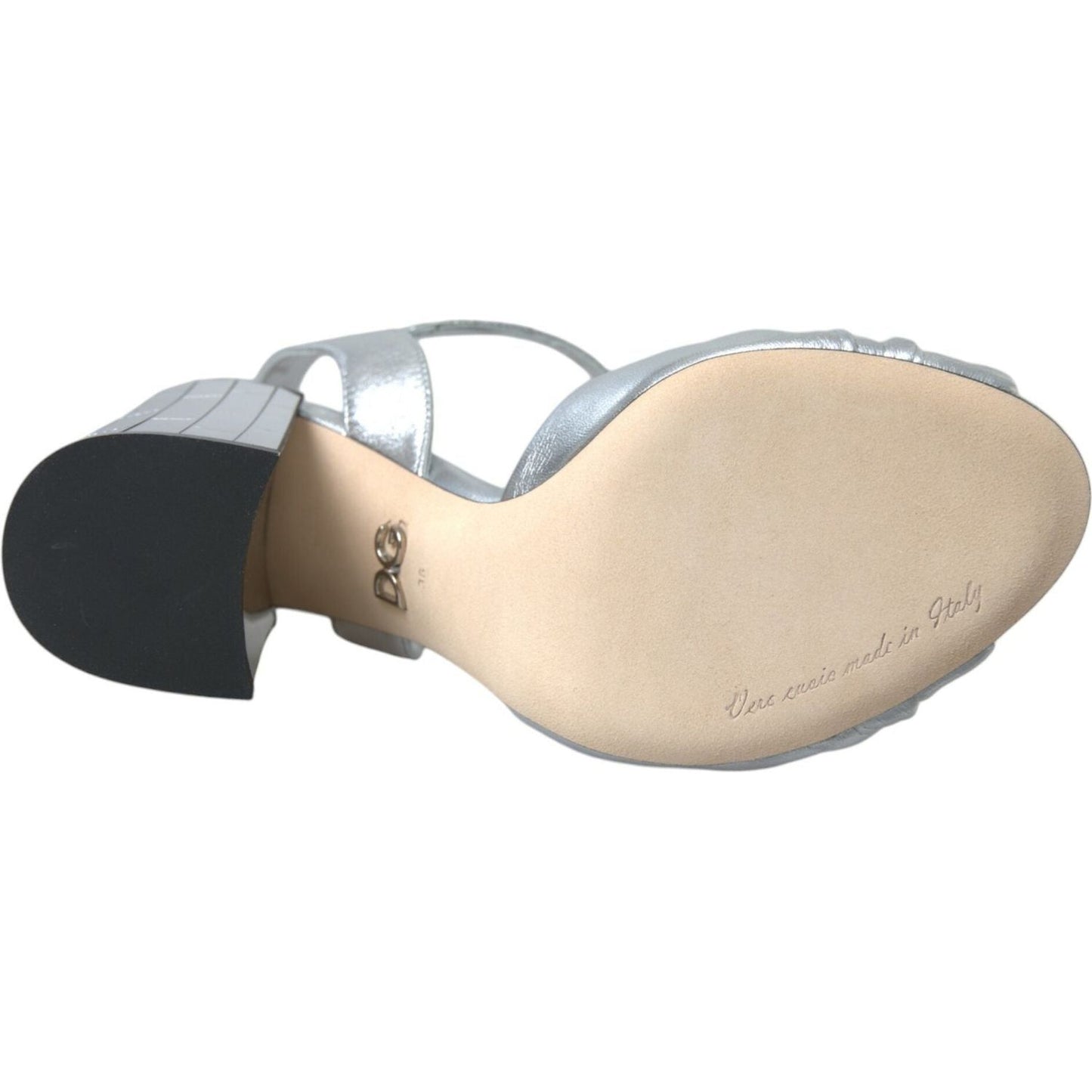 Dolce & Gabbana Silver Lambskin Leather Heels Sandals Shoes Dolce & Gabbana Gray
