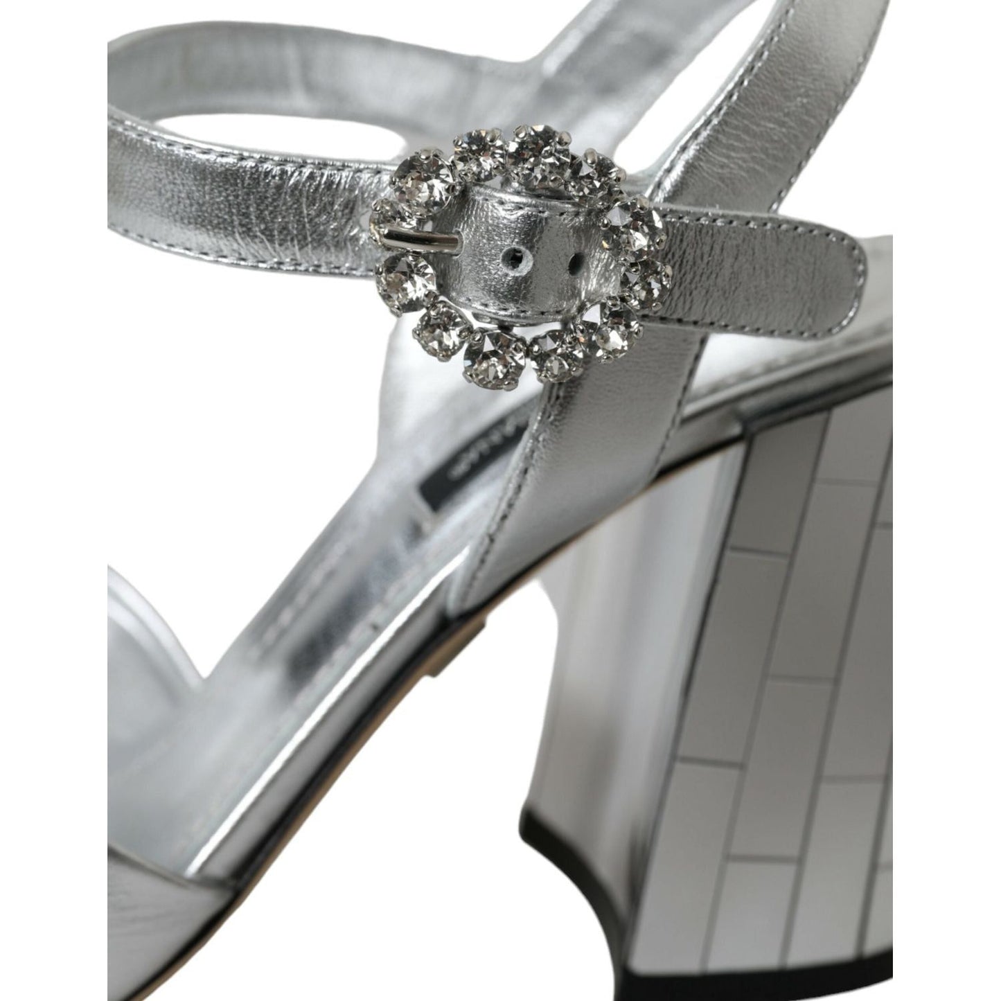 Dolce & Gabbana Silver Lambskin Leather Heels Sandals Shoes Dolce & Gabbana Light Slate Gray