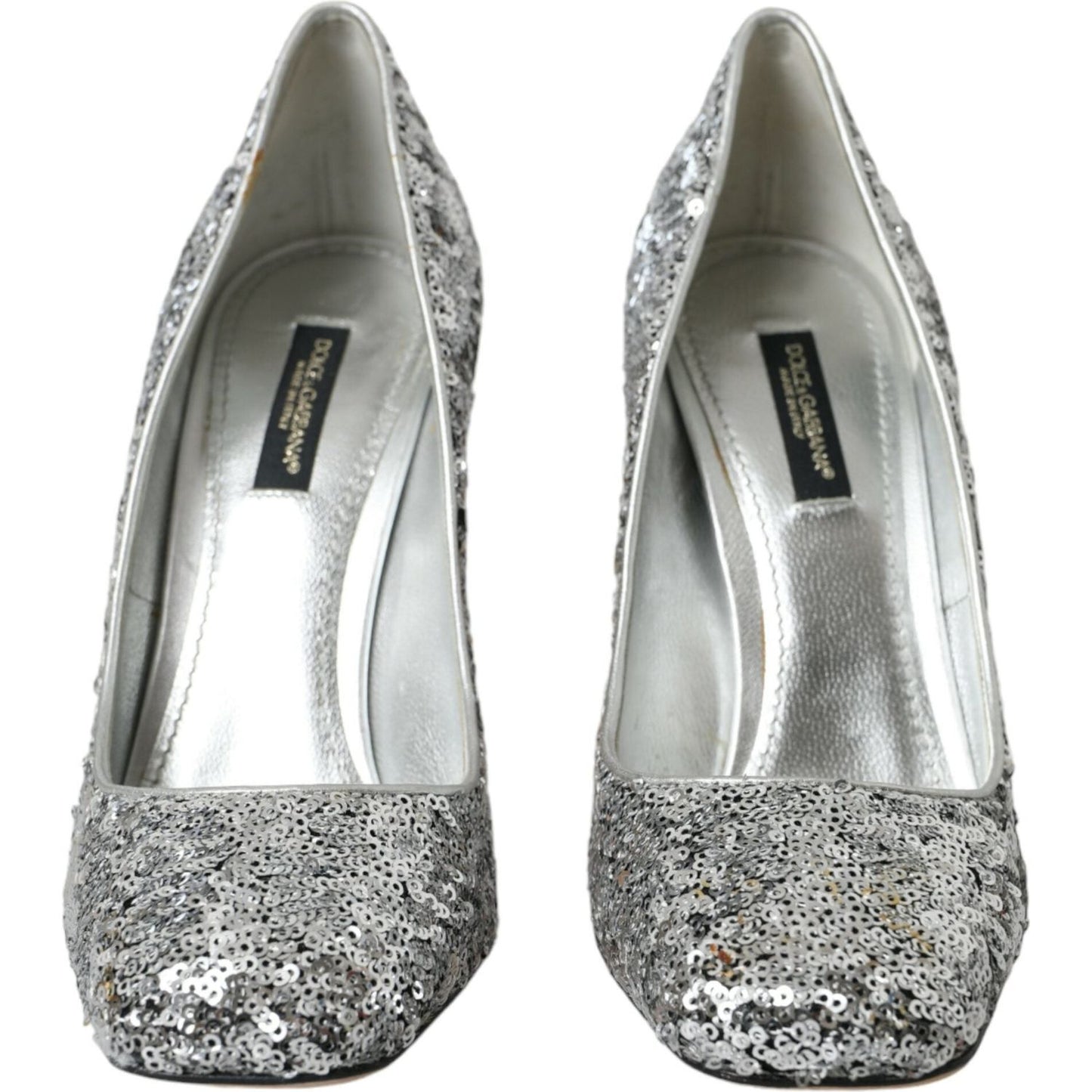 Dolce & Gabbana Silver Sequin Embellished Heels Pumps Shoes Dolce & Gabbana Dark Gray