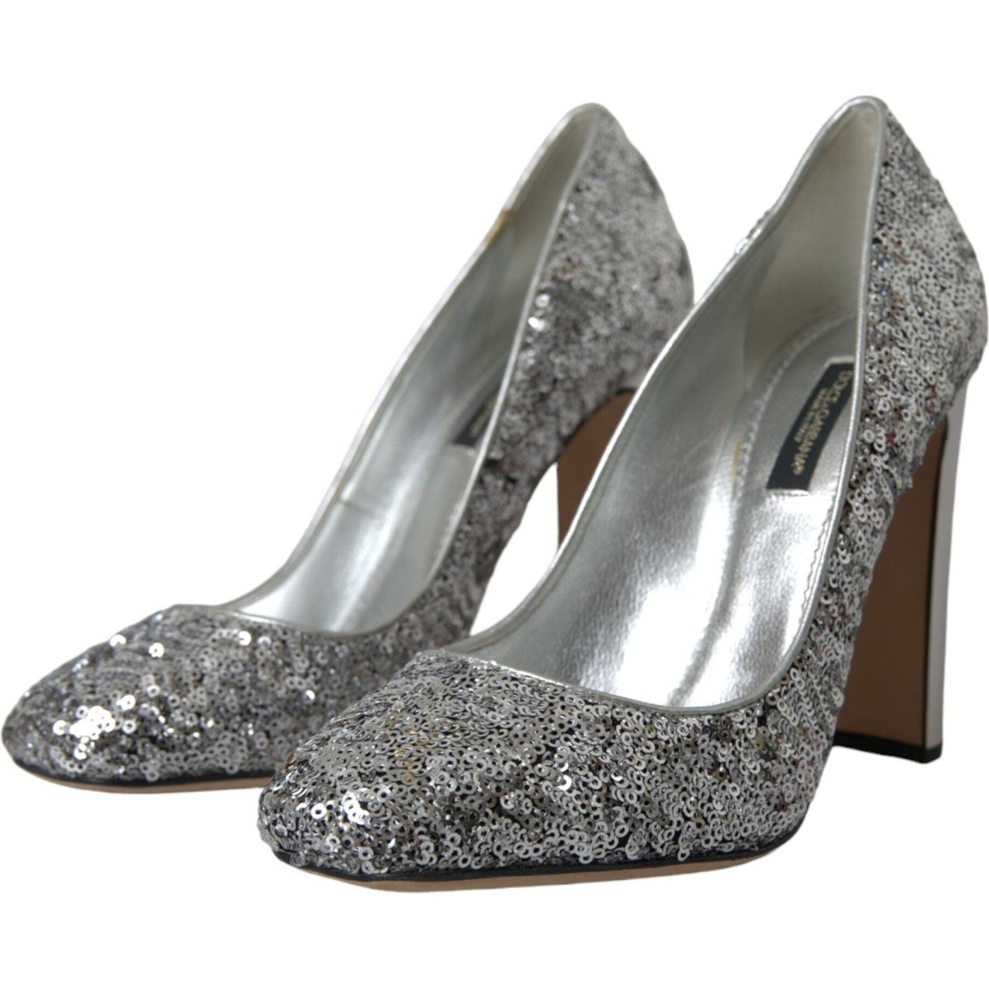 Dolce & Gabbana Silver Sequin Embellished Heels Pumps Shoes Dolce & Gabbana Dim Gray