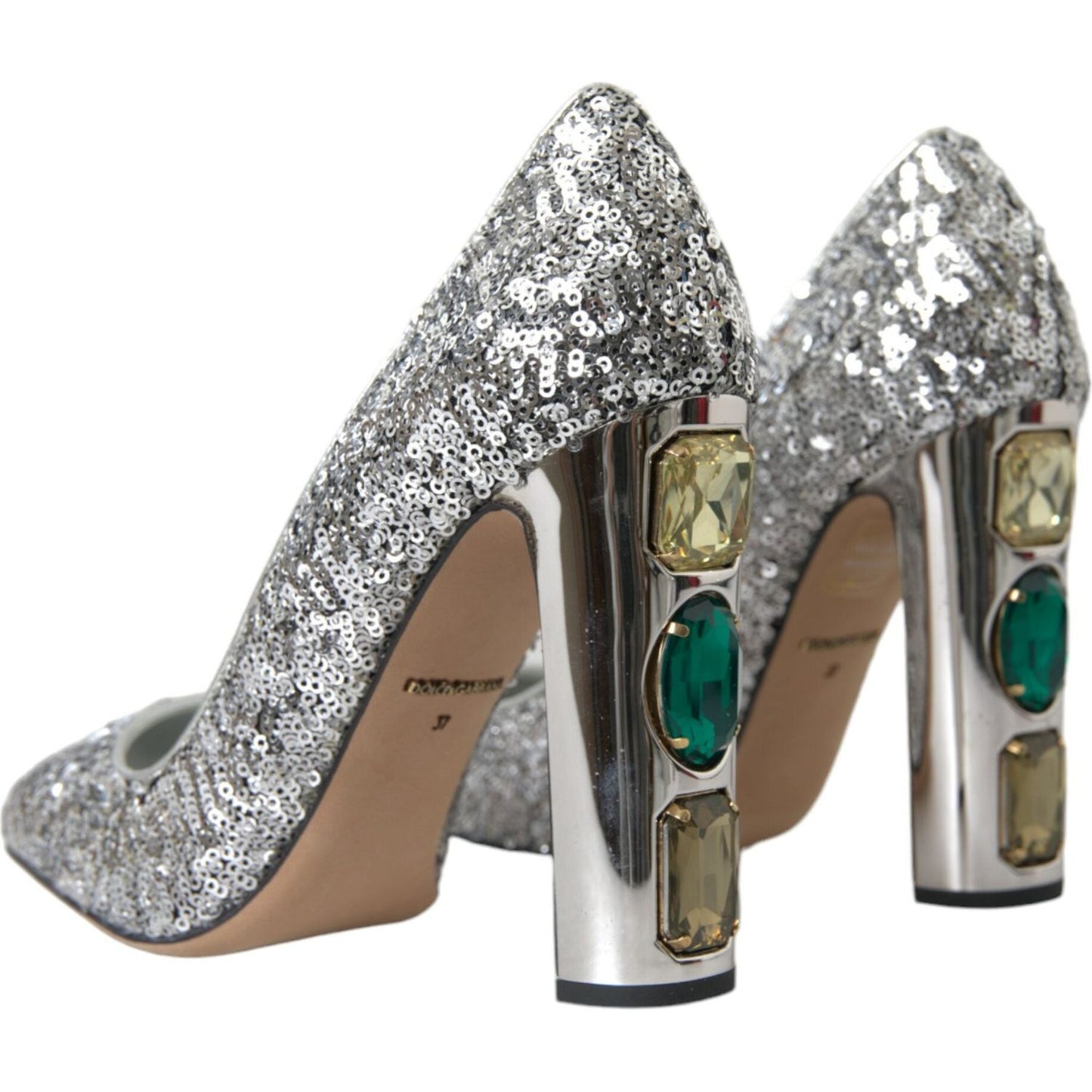 Dolce & Gabbana Silver Sequin Embellished Heels Pumps Shoes Dolce & Gabbana Slate Gray