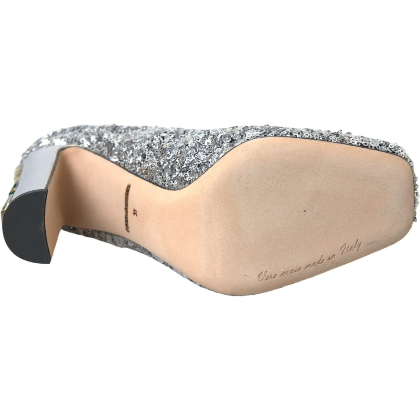 Dolce & Gabbana Silver Sequin Embellished Heels Pumps Shoes Dolce & Gabbana Tan
